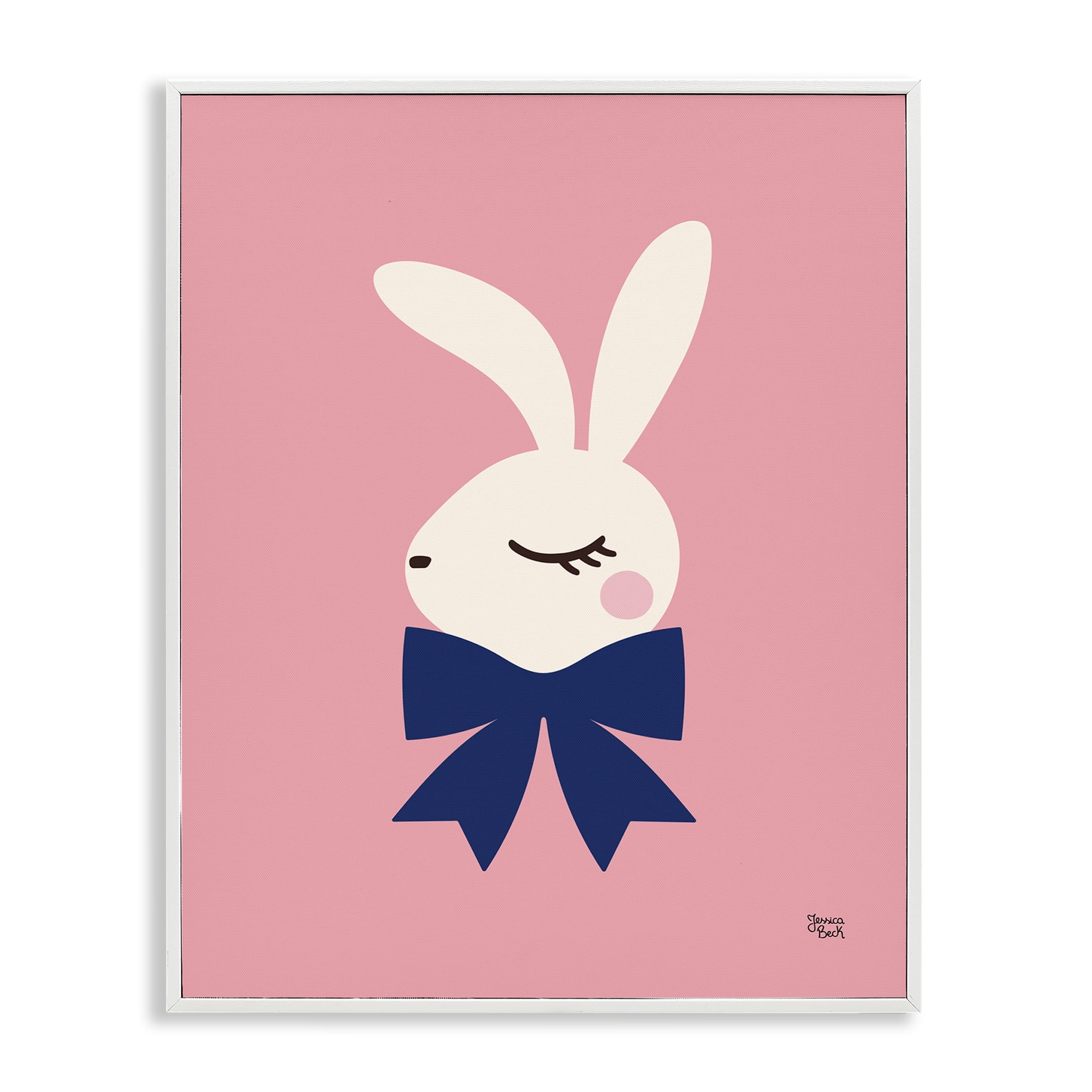 Stupell Industries Rabbit with Ribbon on Pink Animals Painting White Framed Art Print Wall Art, 11 x 14
