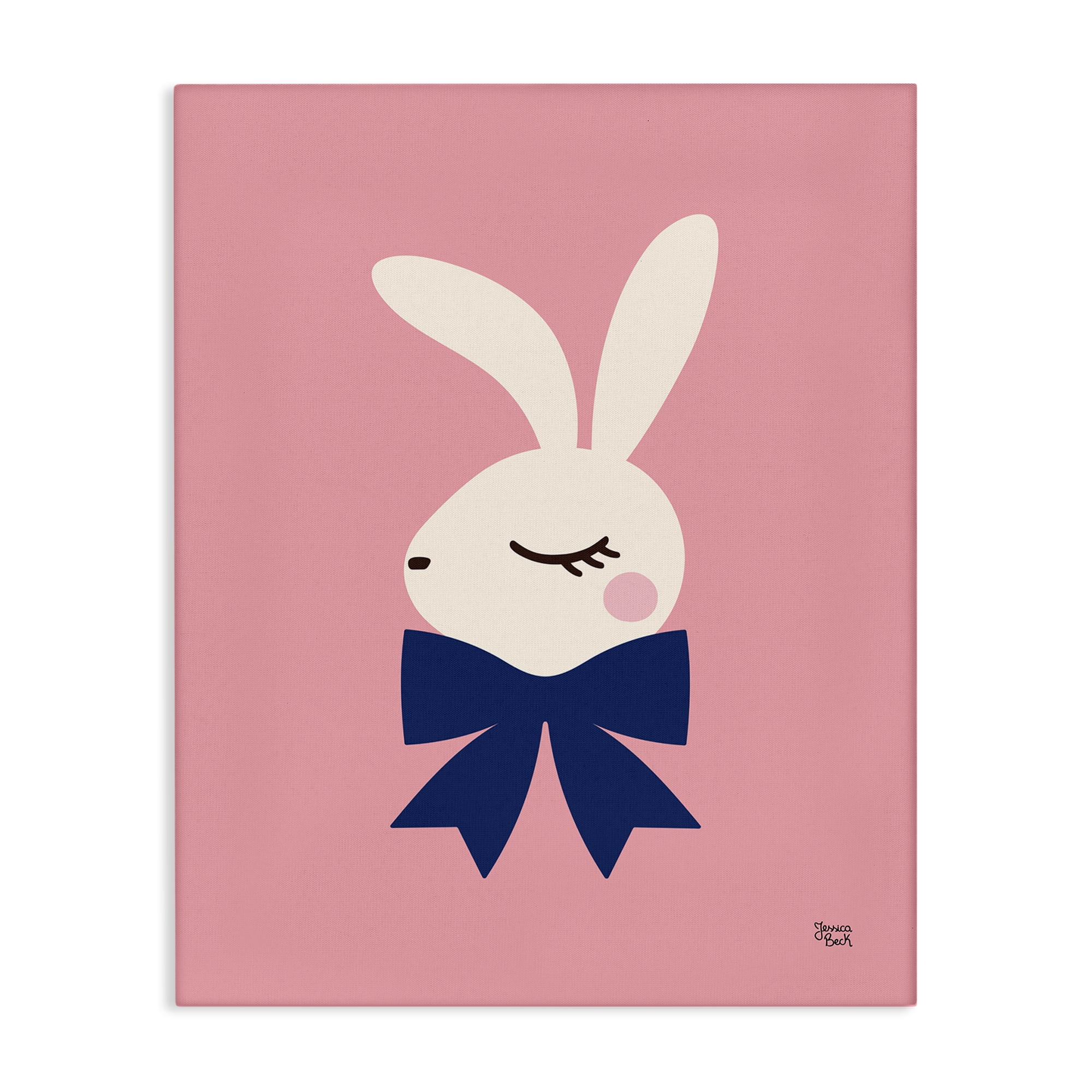 Stupell Industries Rabbit with Ribbon on Pink Animals Painting Wrapped Canvas Art Print Wall Art, 30 x 40
