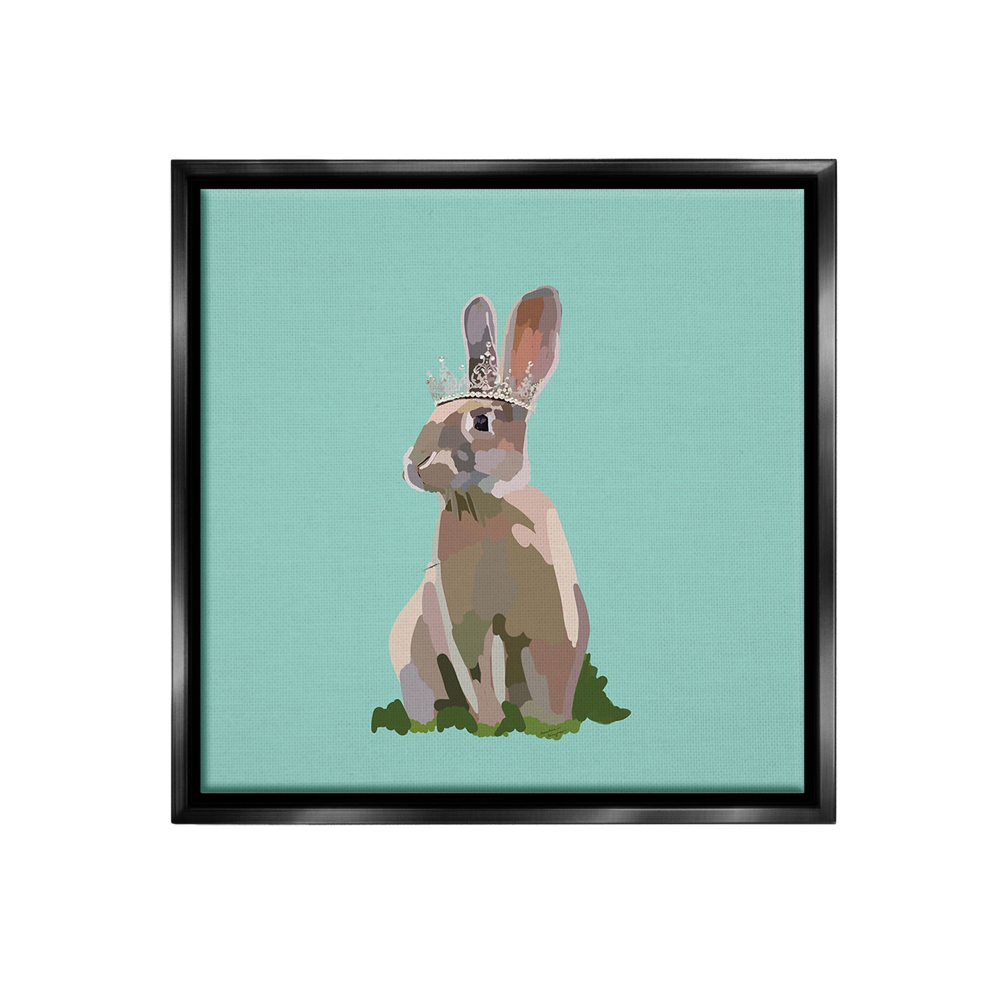 Stupell Industries Rabbit with Royal Crown Animals & Insects Painting Black Floater Framed Canvas Art Print Wall Art, 25 x 25