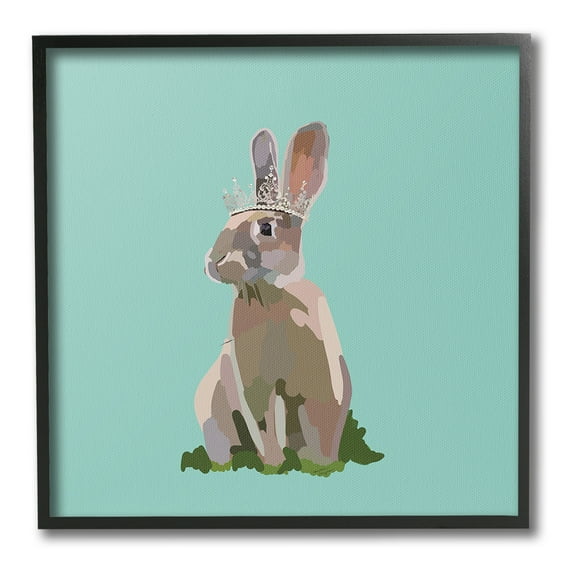 Stupell Industries Rabbit with Royal Crown Animals & Insects Painting Black Framed Art Print Wall Art, 12 x 12