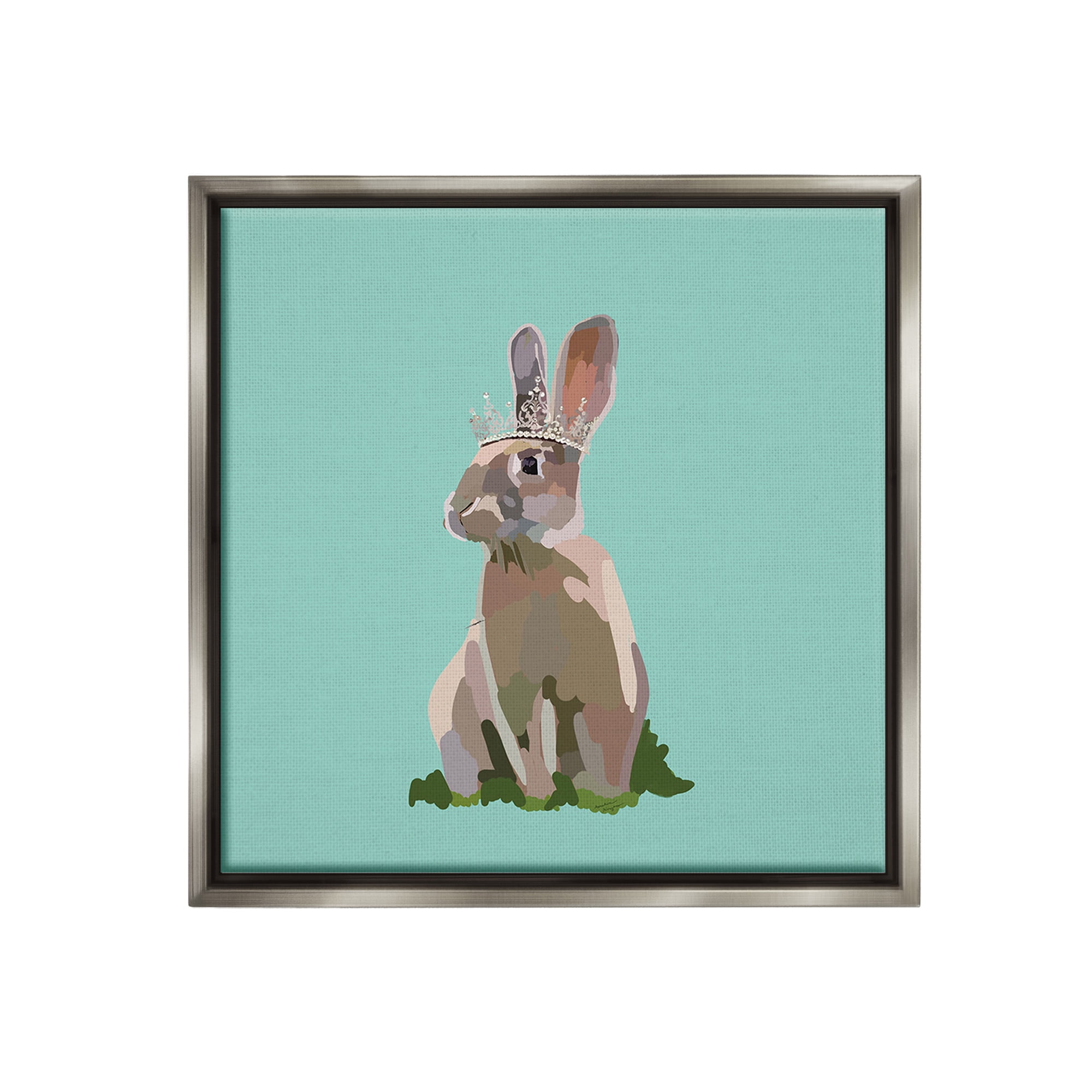Stupell Industries Rabbit with Royal Crown Animals & Insects Painting Gray Floater Framed Canvas Art Print Wall Art, 25 x 25
