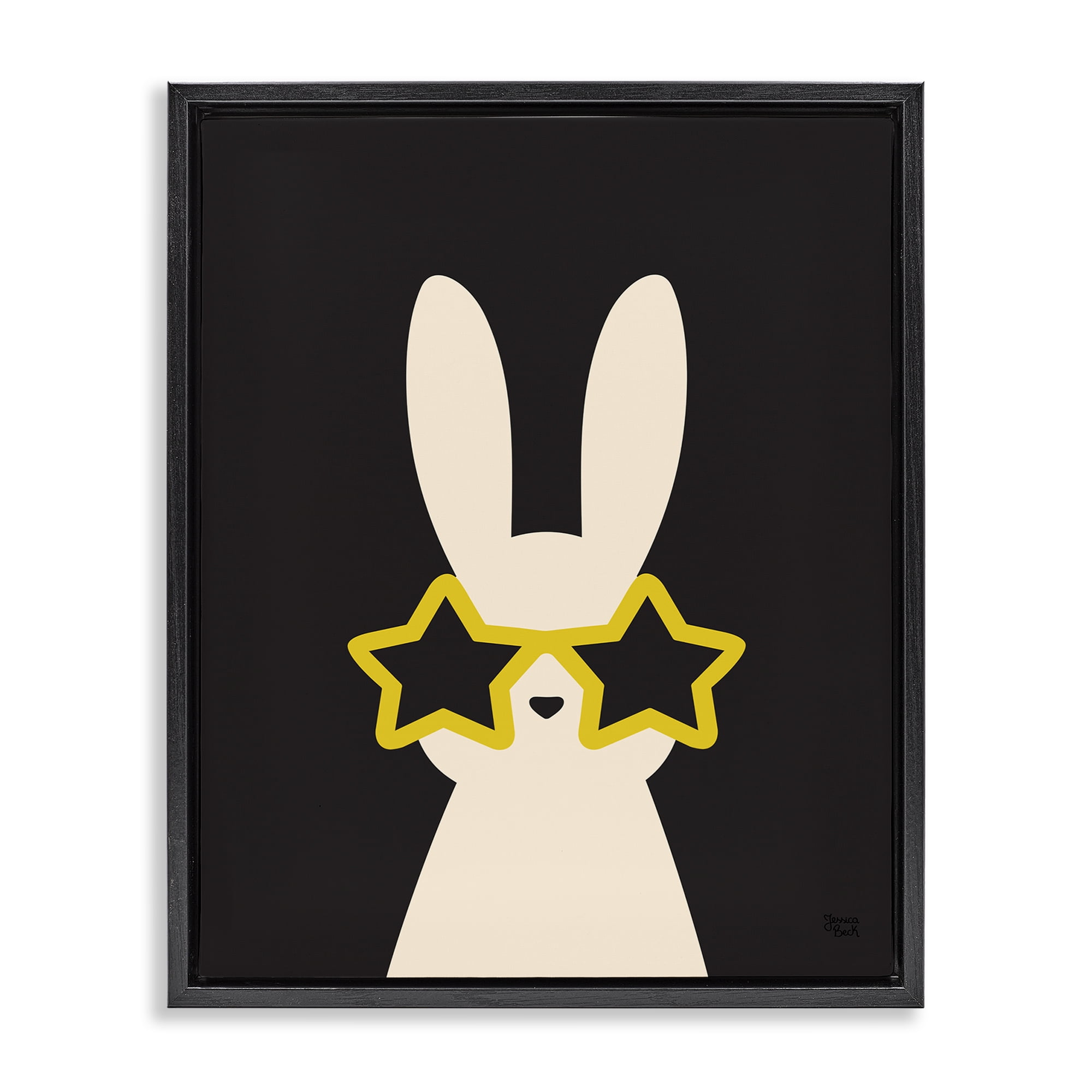 Stupell Industries Rabbit with Star Glasses Animals Painting Black Floater Framed Canvas Art Print Wall Art, 17 x 21