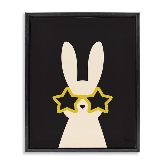 Stupell Industries Rabbit with Star Glasses Animals Painting Black Floater Framed Canvas Art Print Wall Art, 17 x 21
