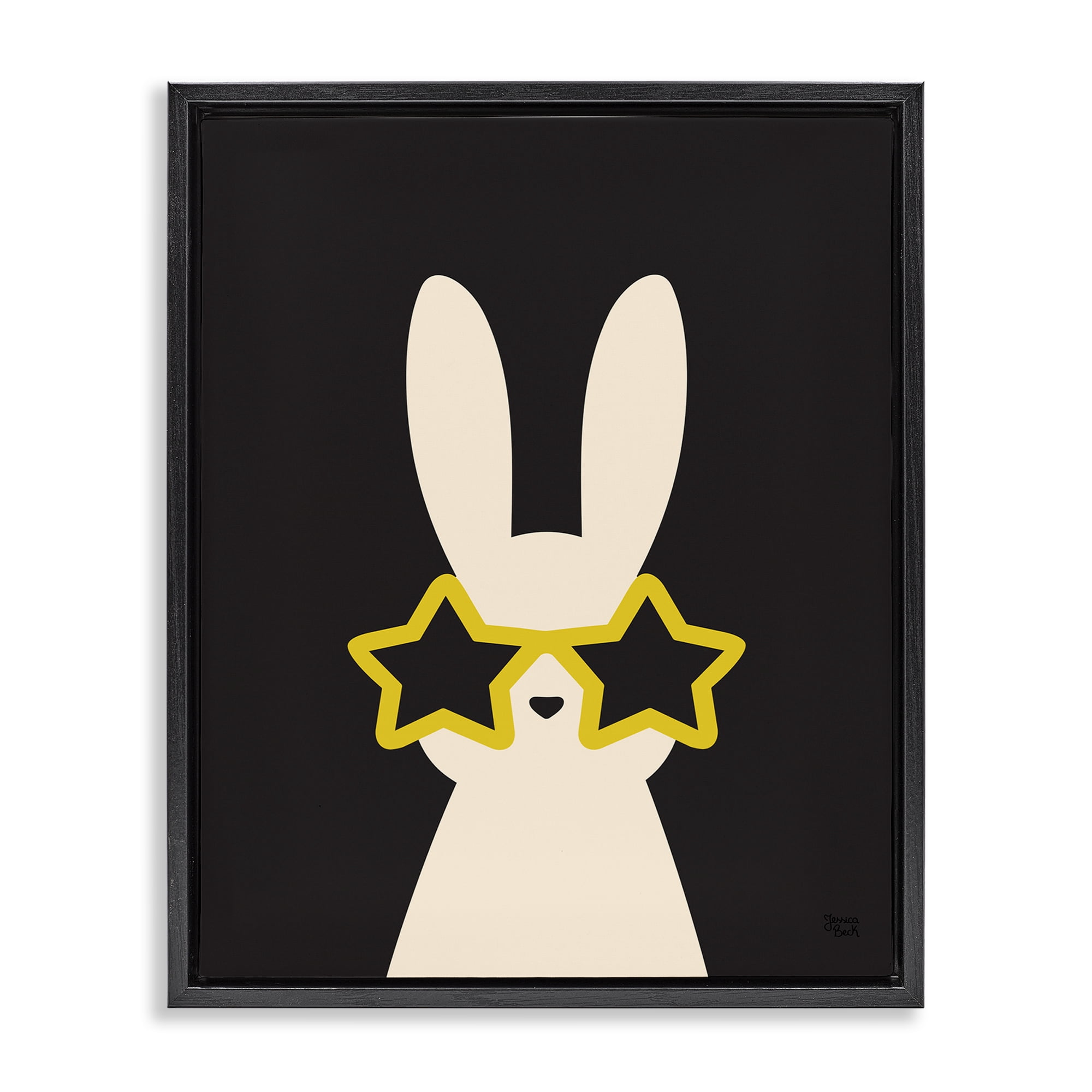 Stupell Industries Rabbit with Star Glasses Animals Painting Black Floater Framed Canvas Art Print Wall Art, 25 x 31