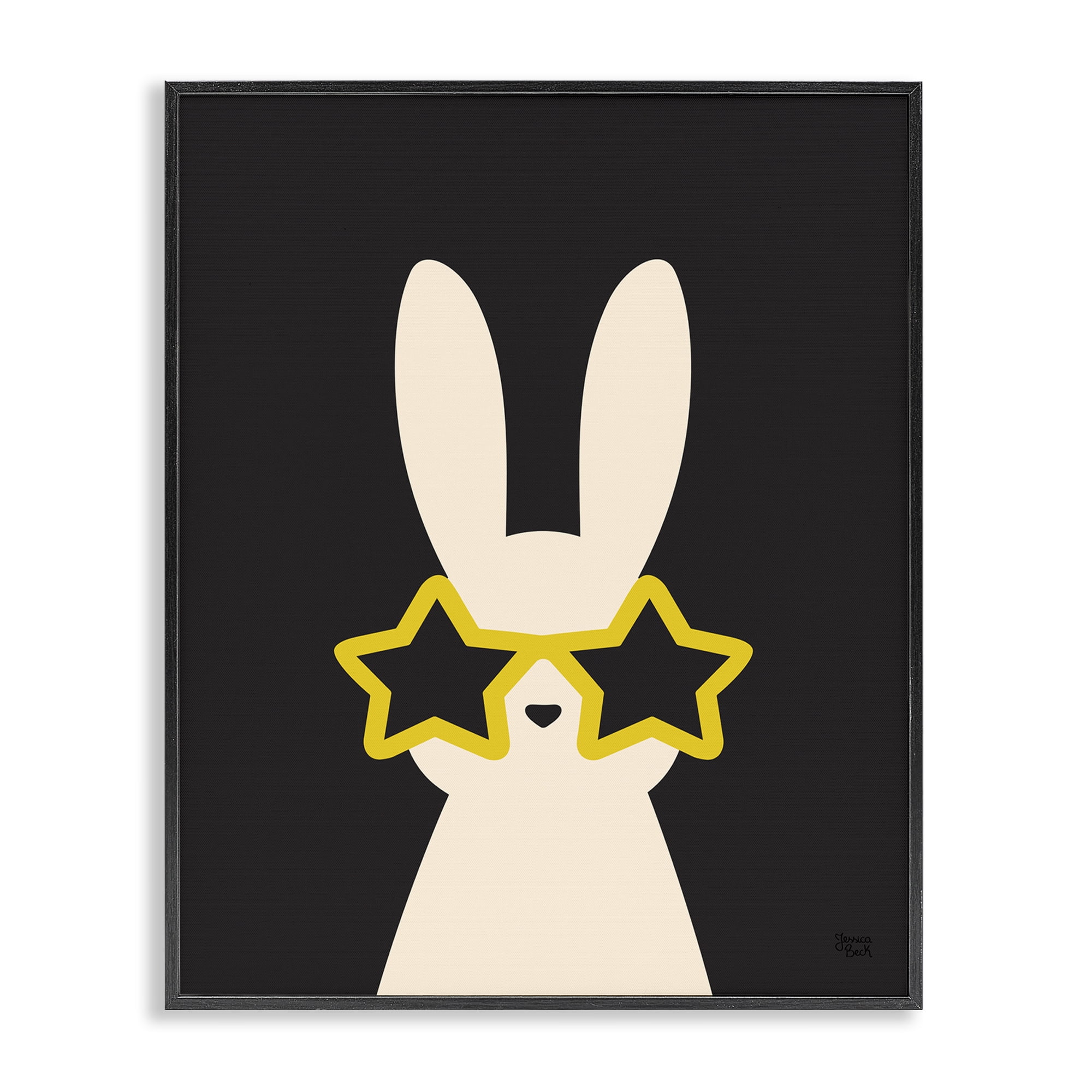 Stupell Industries Rabbit with Star Glasses Animals Painting Black Framed Art Print Wall Art, 16 x 20