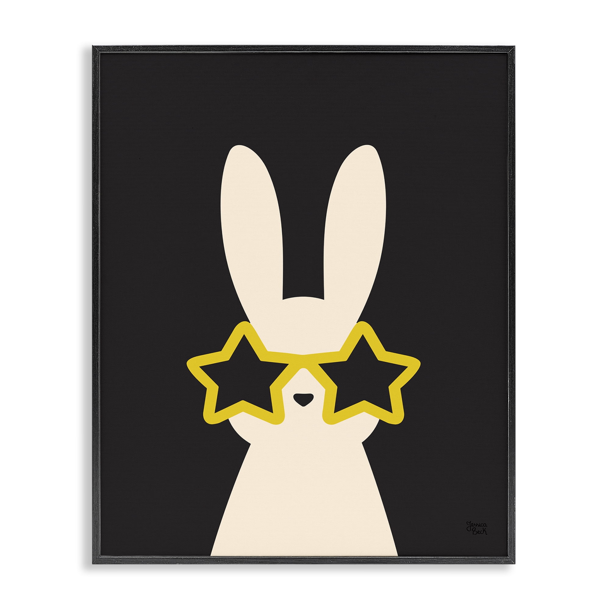 Stupell Industries Rabbit with Star Glasses Animals Painting Black Framed Art Print Wall Art, 24 x 30