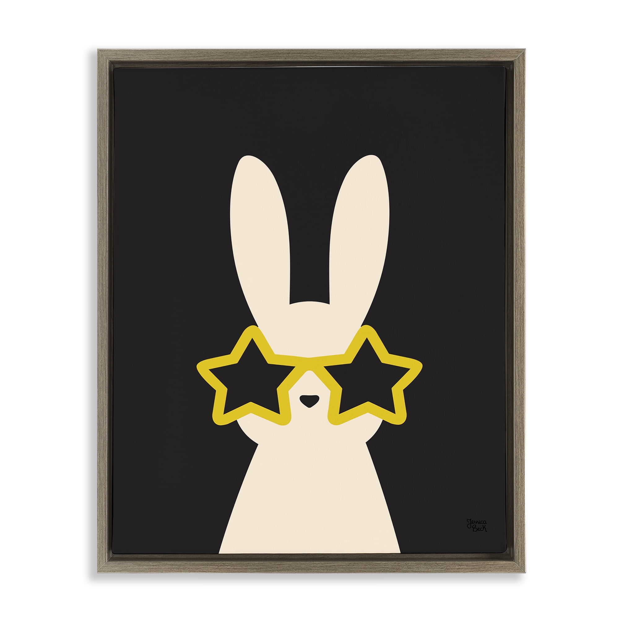 Stupell Industries Rabbit with Star Glasses Animals Painting Brown Floater Framed Canvas Art Print Wall Art, 17 x 21