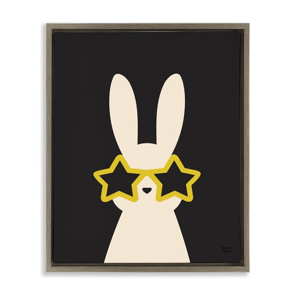 Stupell Industries Rabbit with Star Glasses Animals Painting Brown Floater Framed Canvas Art Print Wall Art, 17 x 21