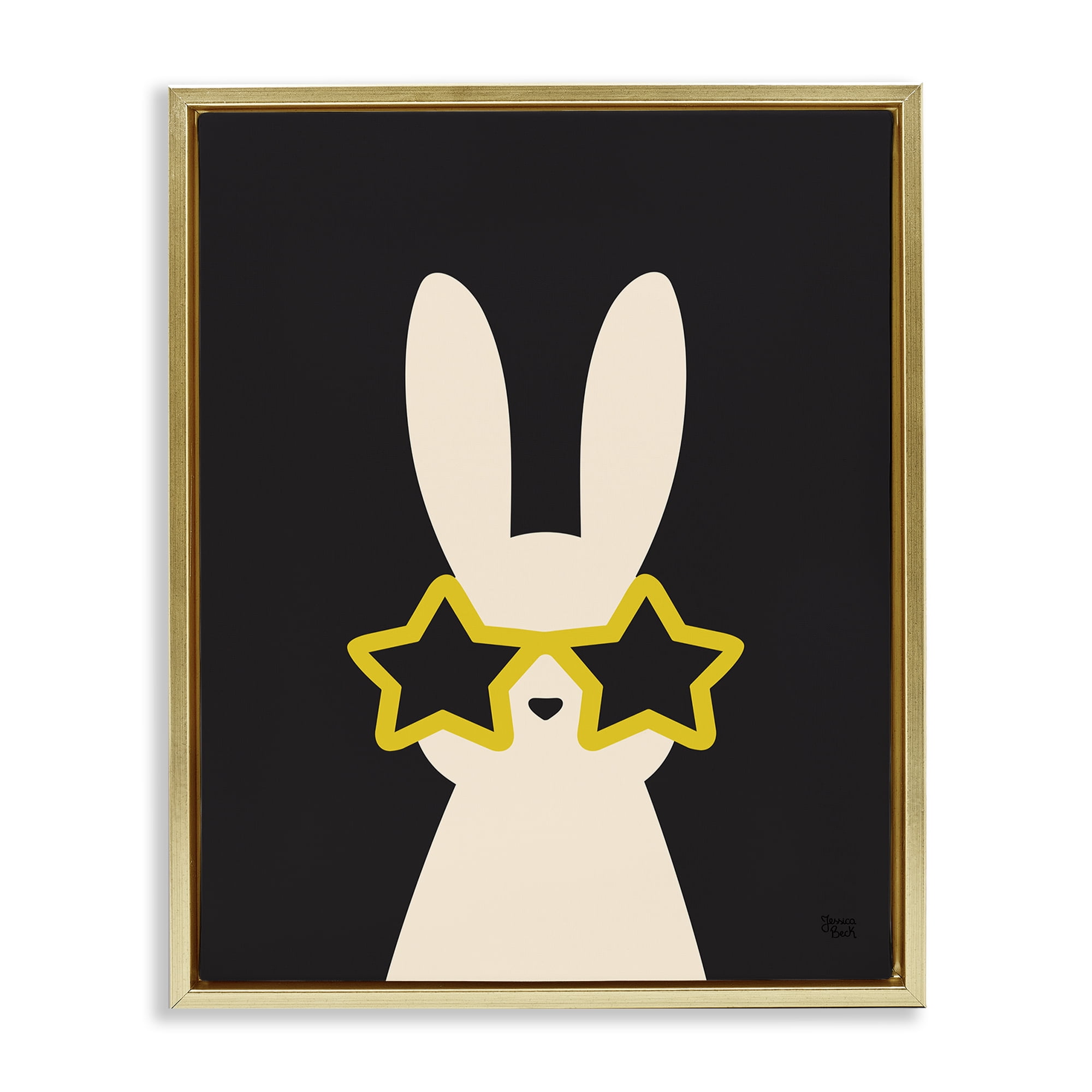 Stupell Industries Rabbit with Star Glasses Animals Painting Gold Floater Framed Canvas Art Print Wall Art, 17 x 21