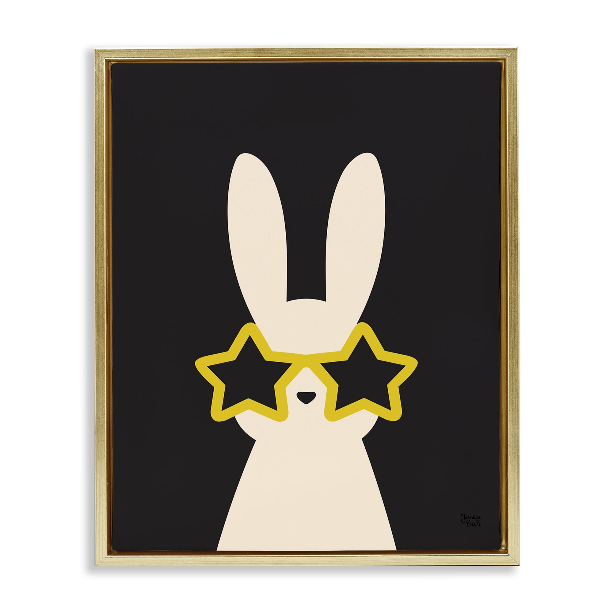 Stupell Industries Rabbit with Star Glasses Animals Painting Gold Floater Framed Canvas Art Print Wall Art, 25 x 31