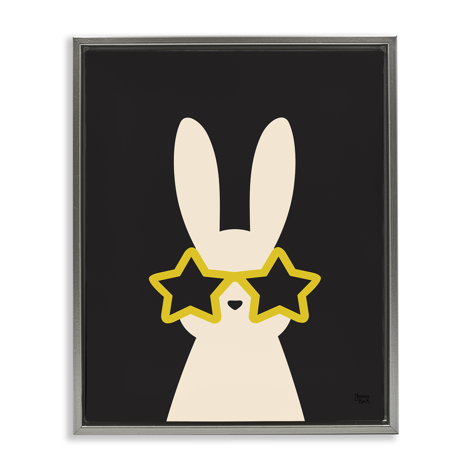 Stupell Industries Rabbit with Star Glasses Animals Painting Gray Floater Framed Canvas Art Print Wall Art, 17 x 21
