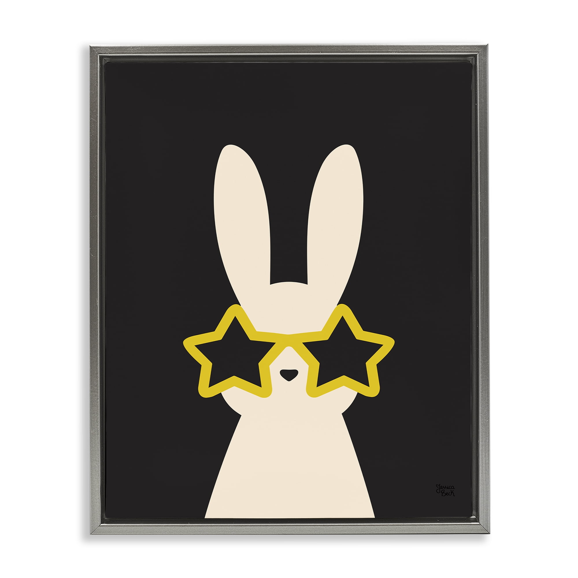 Stupell Industries Rabbit with Star Glasses Animals Painting Gray Floater Framed Canvas Art Print Wall Art, 25 x 31
