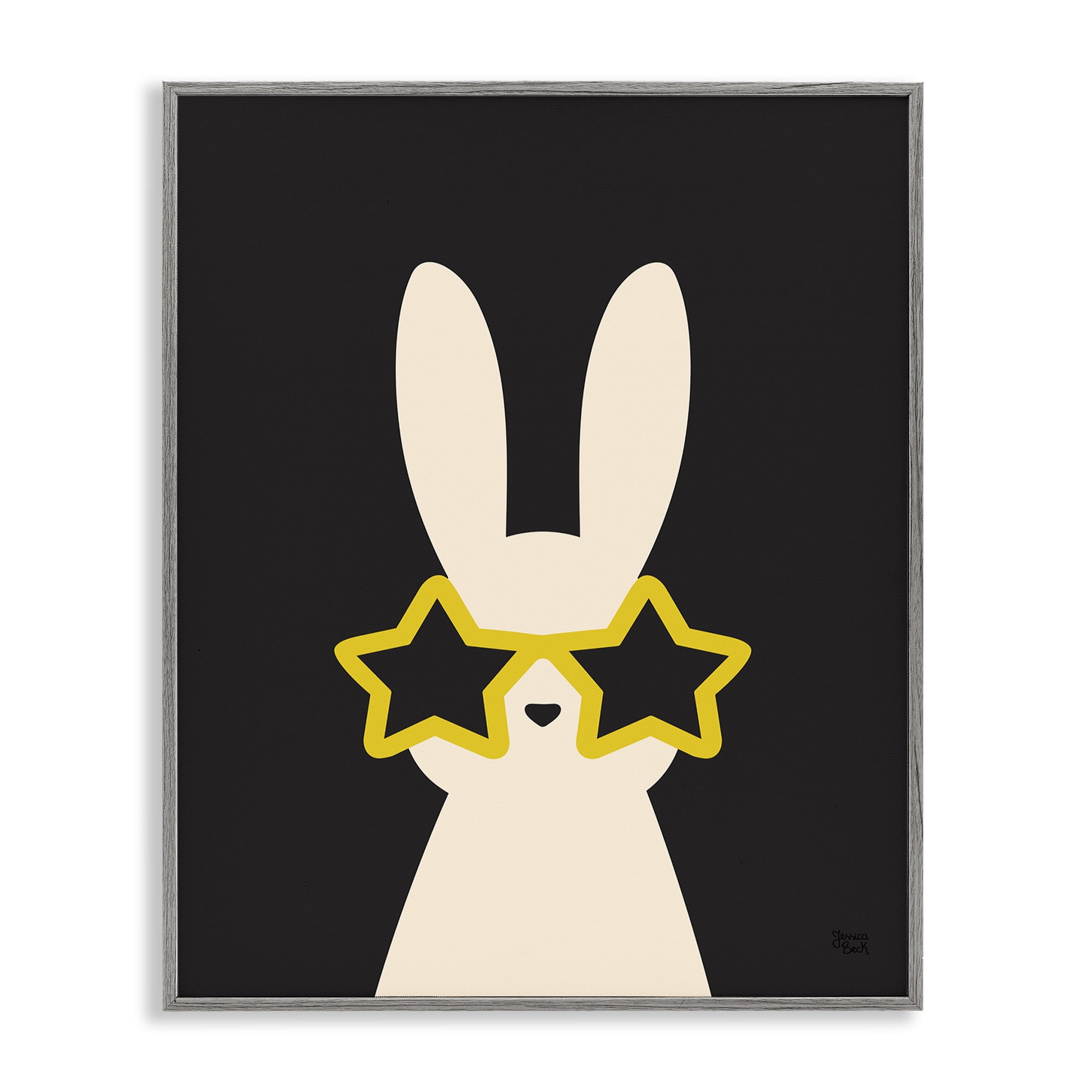 Stupell Industries Rabbit with Star Glasses Animals Painting Gray Framed Art Print Wall Art, 24 x 30
