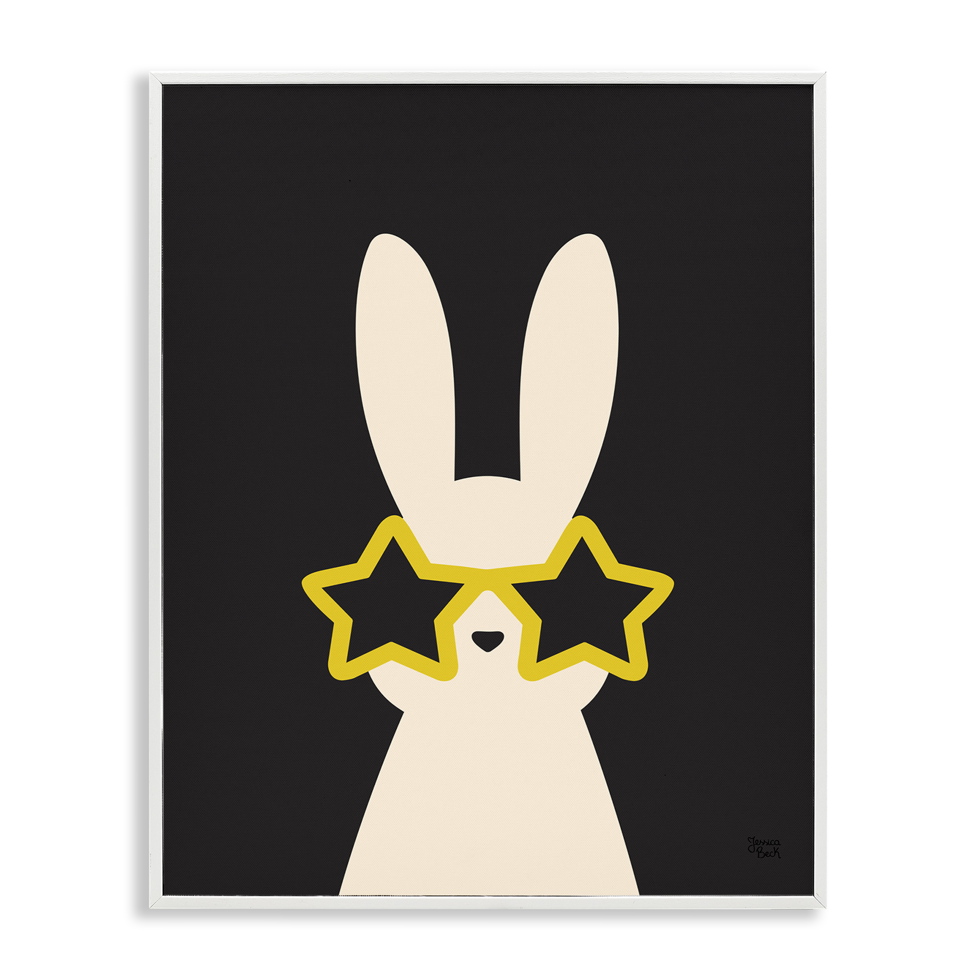 Stupell Industries Rabbit with Star Glasses Animals Painting White Framed Art Print Wall Art, 11 x 14