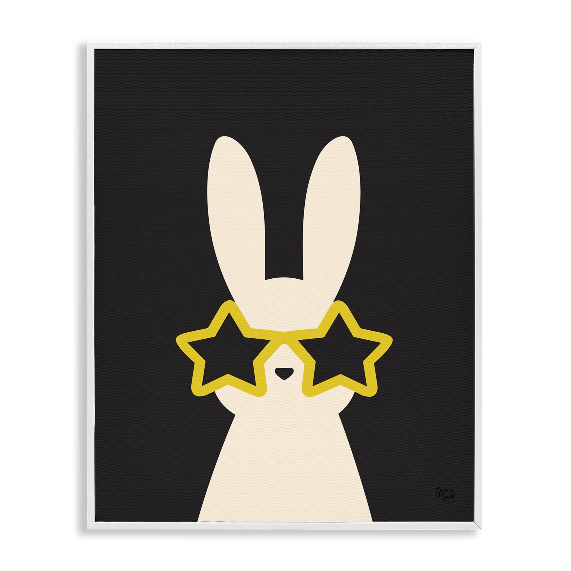 Stupell Industries Rabbit with Star Glasses Animals Painting White Framed Art Print Wall Art, 16 x 20