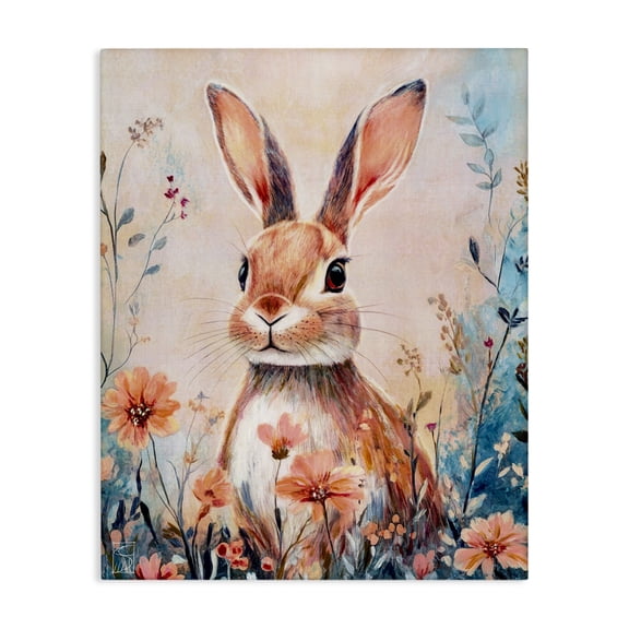 Stupell Industries Rabbit with Wild Daisies Canvas Wall Art design by Sara Culpepper, 20 x 16