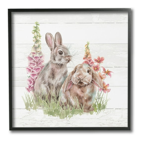 Stupell Industries Rabbits & Country Florals Animals & Insects Painting Black Framed Art Print Wall Art, 12 x 12
