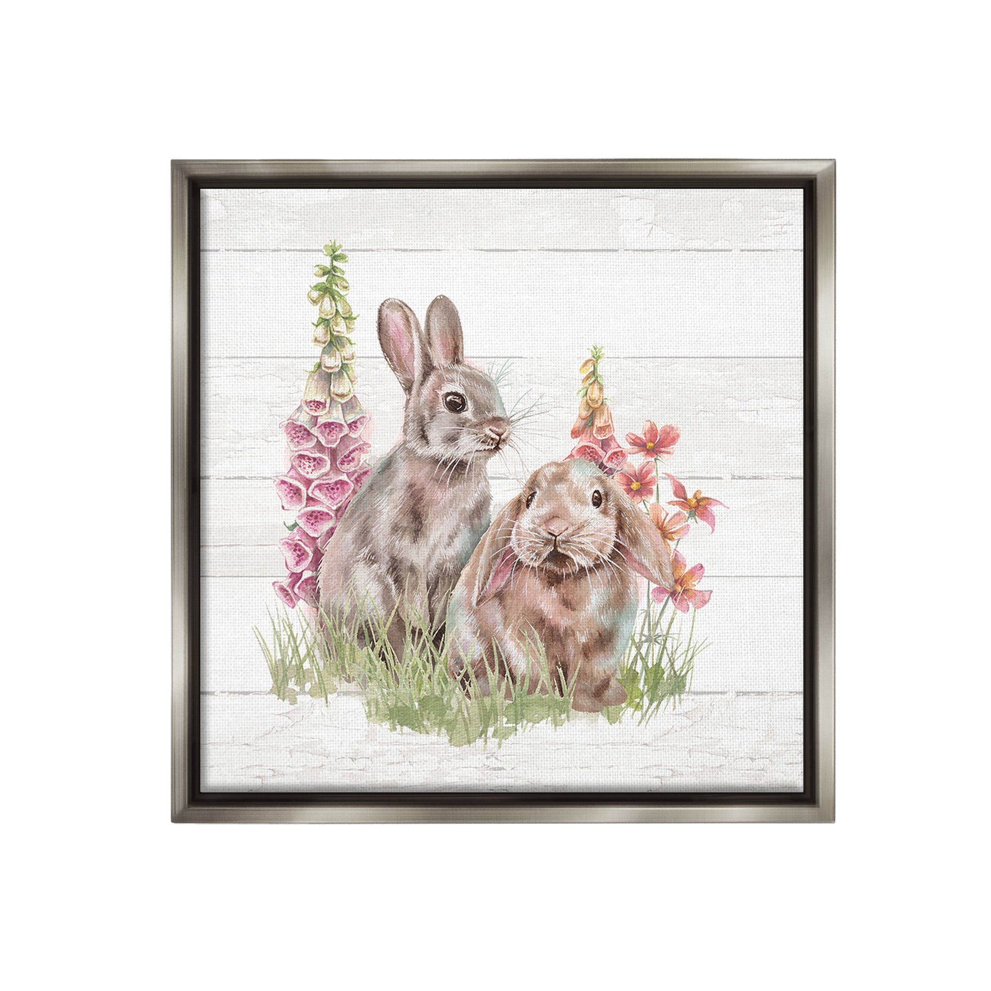 Stupell Industries Rabbits & Country Florals Animals & Insects Painting Gray Floater Framed Canvas Art Print Wall Art, 18 x 18