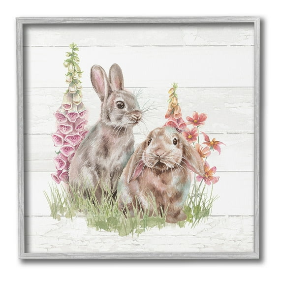 Stupell Industries Rabbits & Country Florals Animals & Insects Painting Gray Framed Art Print Wall Art, 17 x 17