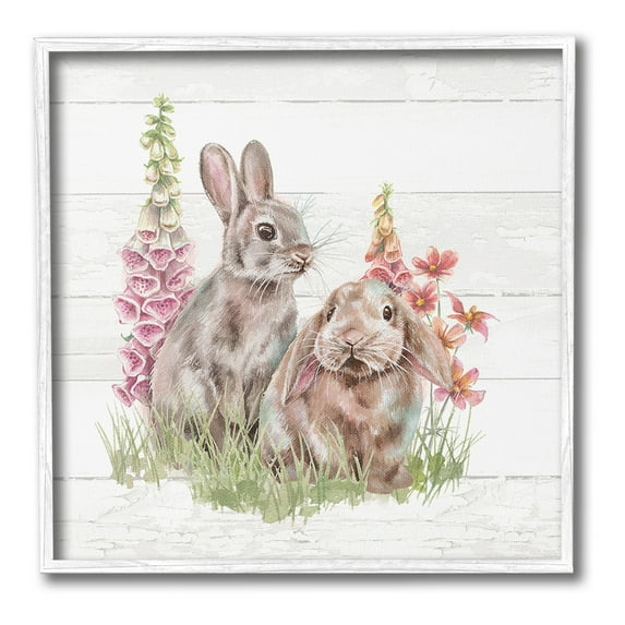 Stupell Industries Rabbits & Country Florals Animals & Insects Painting White Framed Art Print Wall Art, 12 x 12