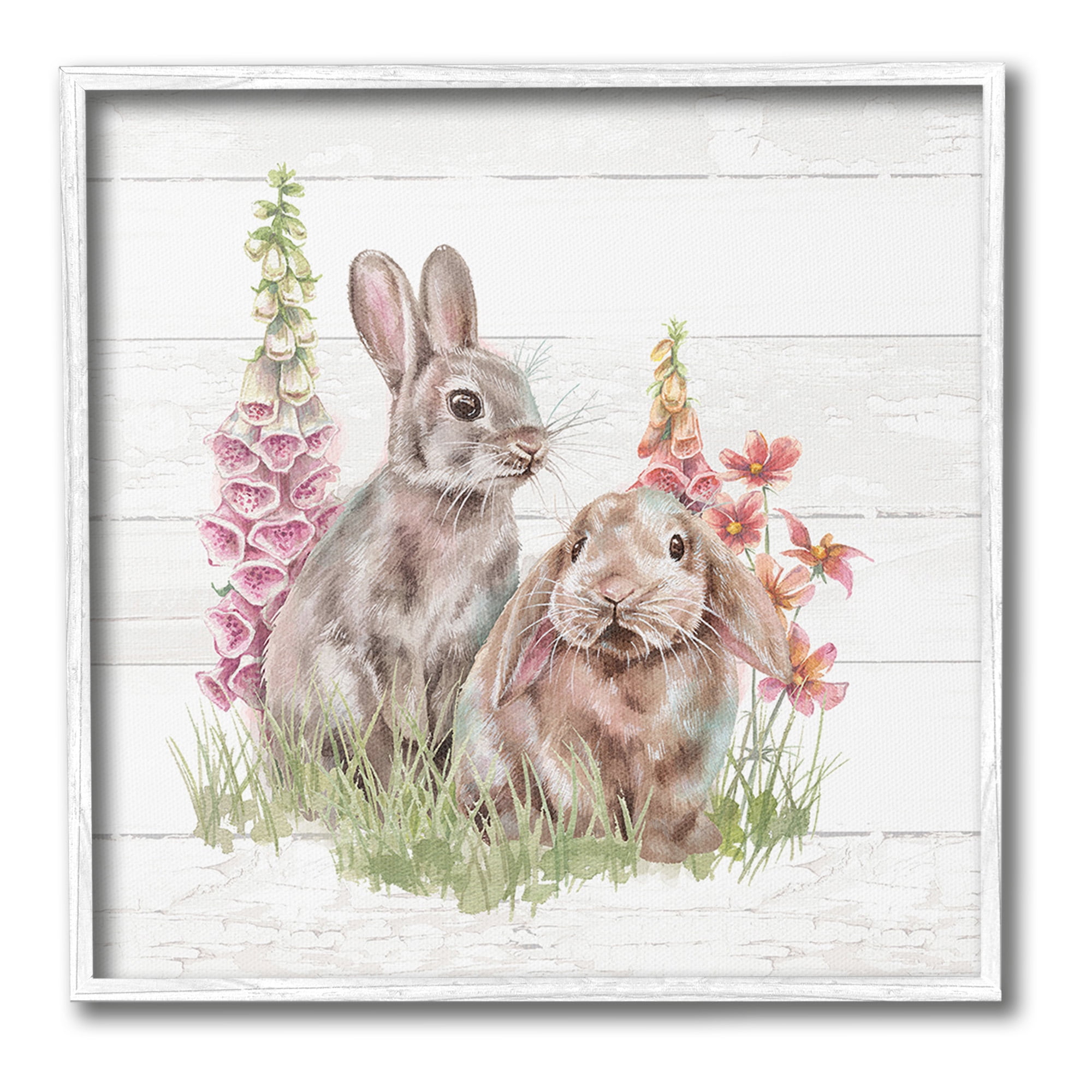 Stupell Industries Rabbits & Country Florals Animals & Insects Painting White Framed Art Print Wall Art, 17 x 17