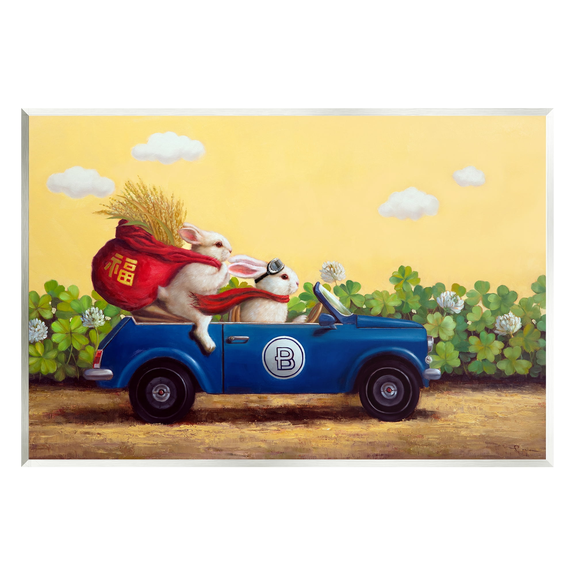 Stupell Industries Rabbits Driving in Garden Animals & Insects Painting Unframed Art Print Wall Art, 19 x 13
