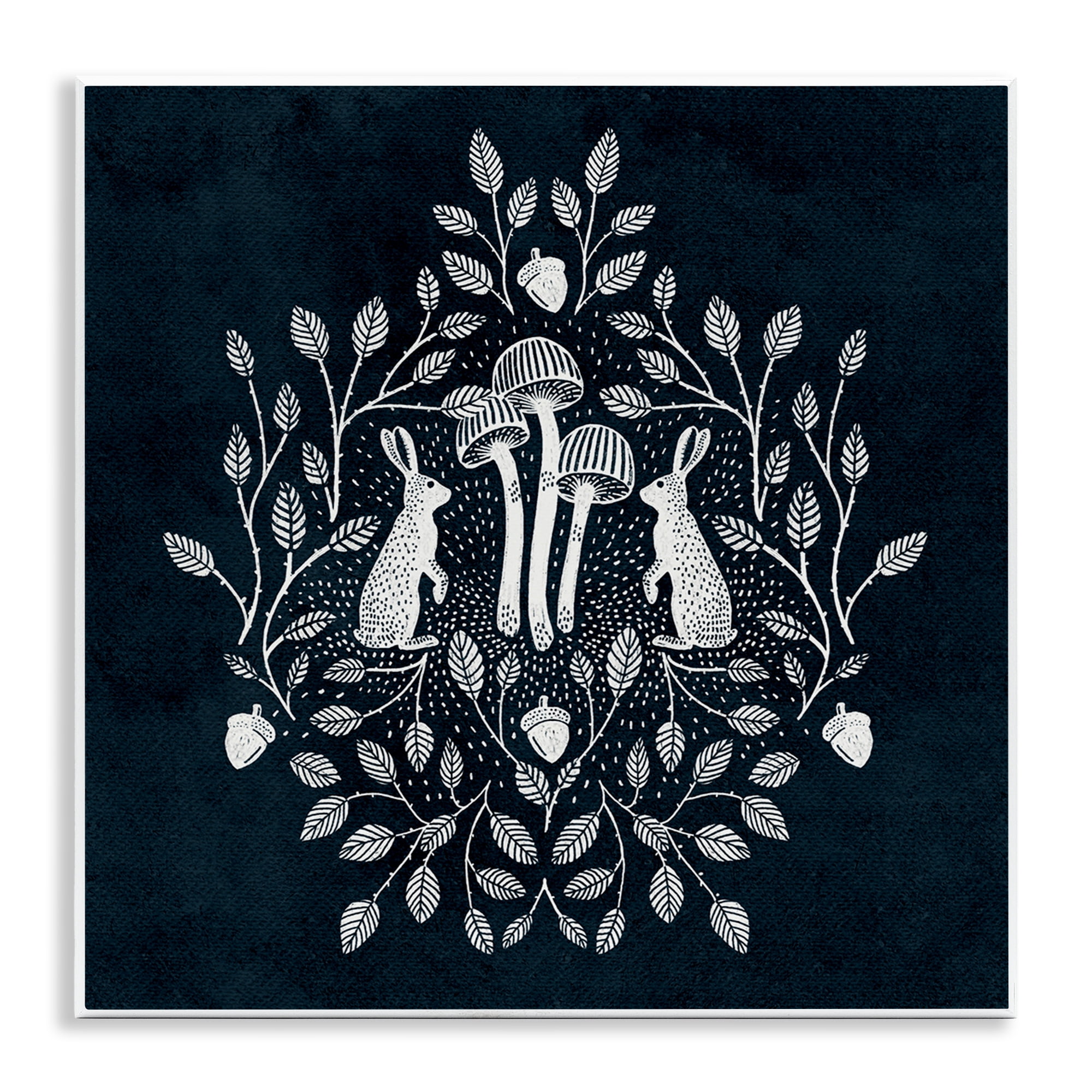 Stupell Industries Rabbits & Leaves on Blue Plants & Flowers Painting Unframed Art Print Wall Art, 12 x 12