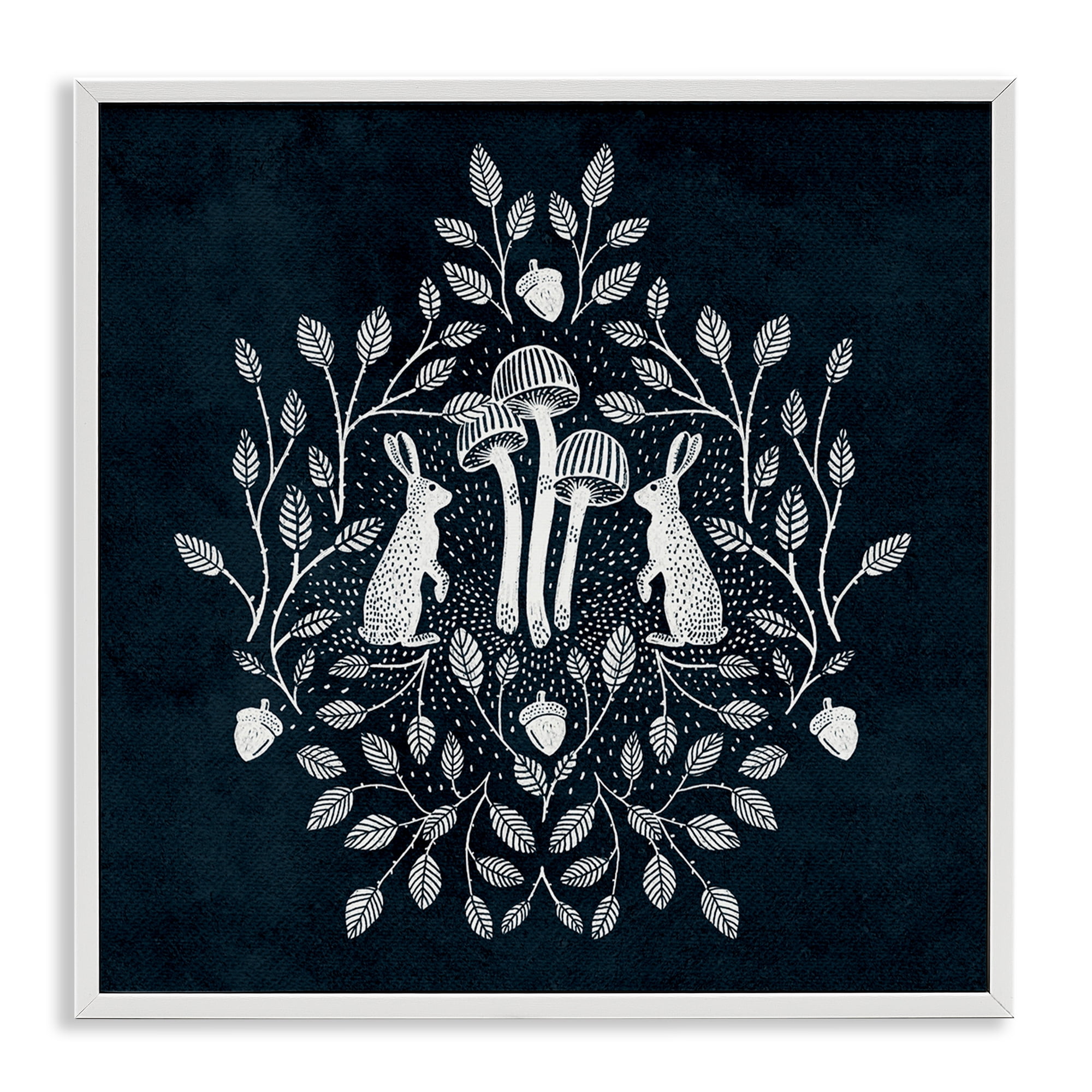 Stupell Industries Rabbits & Leaves on Blue Plants & Flowers Painting White Framed Art Print Wall Art, 12 x 12