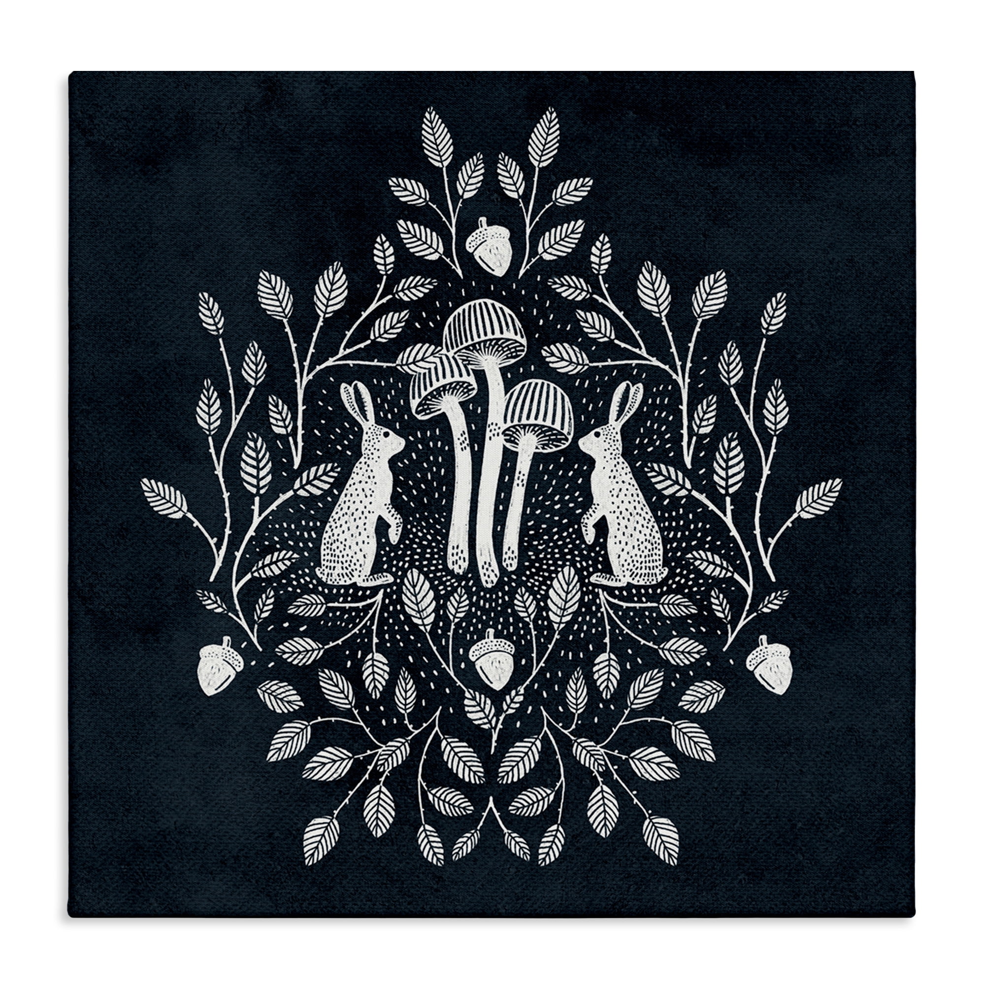 Stupell Industries Rabbits & Leaves on Blue Plants & Flowers Painting Wrapped Canvas Art Print Wall Art, 30 x 30
