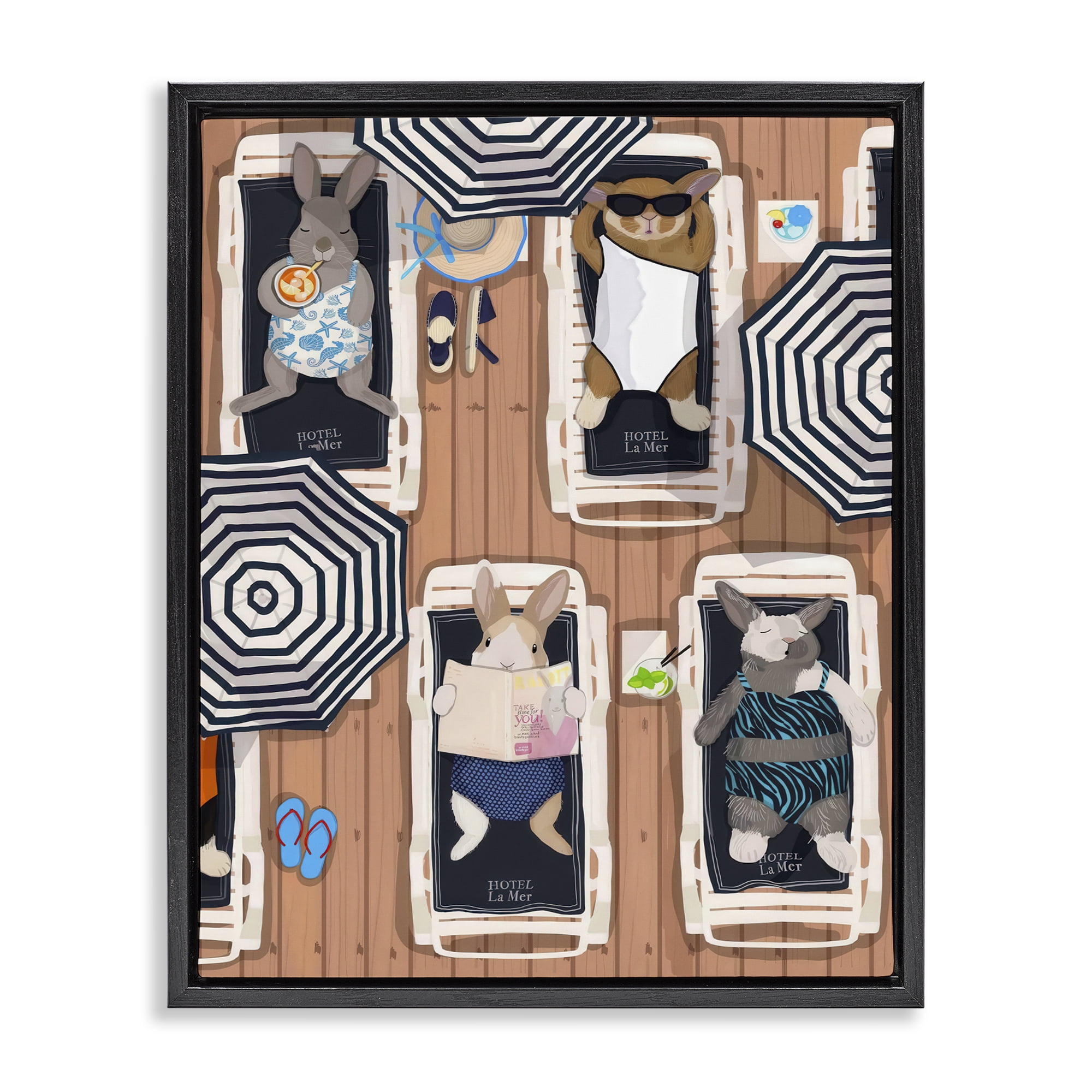 Stupell Industries Rabbits at Hotel La Mer Black Framed Floater Canvas Wall Art, design by Hanna Melin