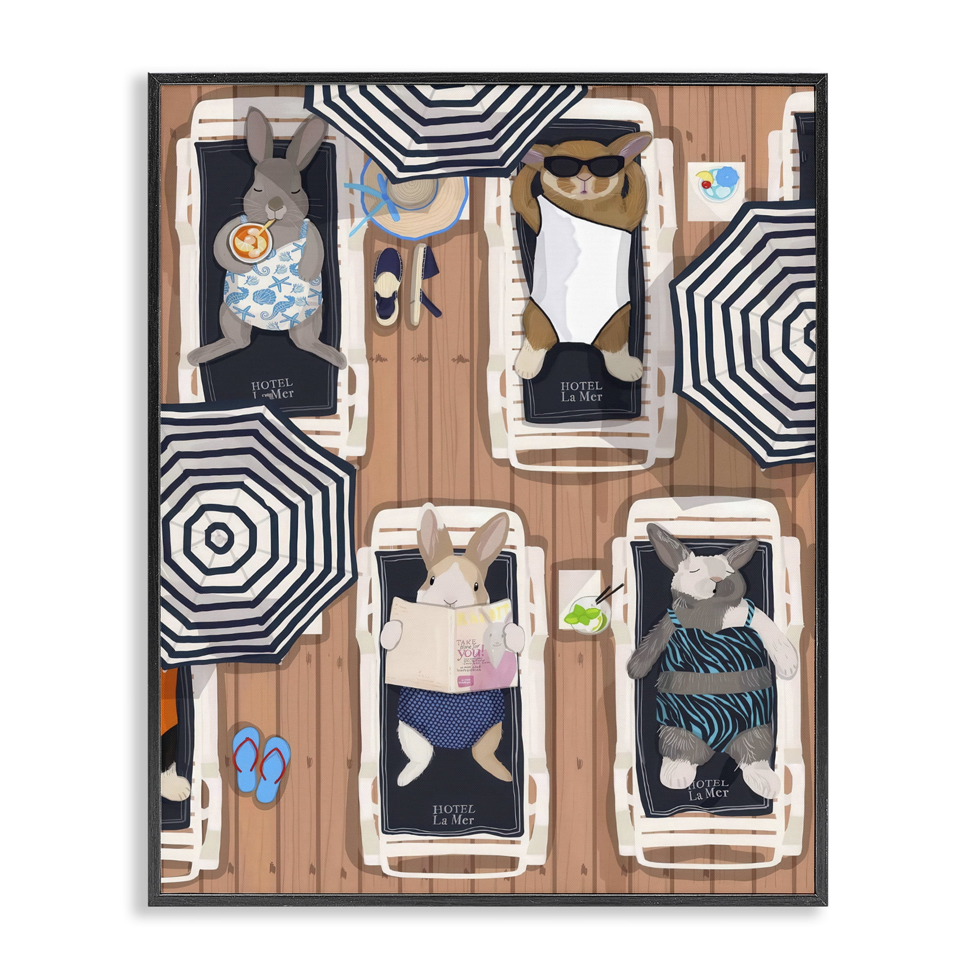 Stupell Industries Rabbits at Hotel La Mer Black Framed Giclee Art, design by Hanna Melin