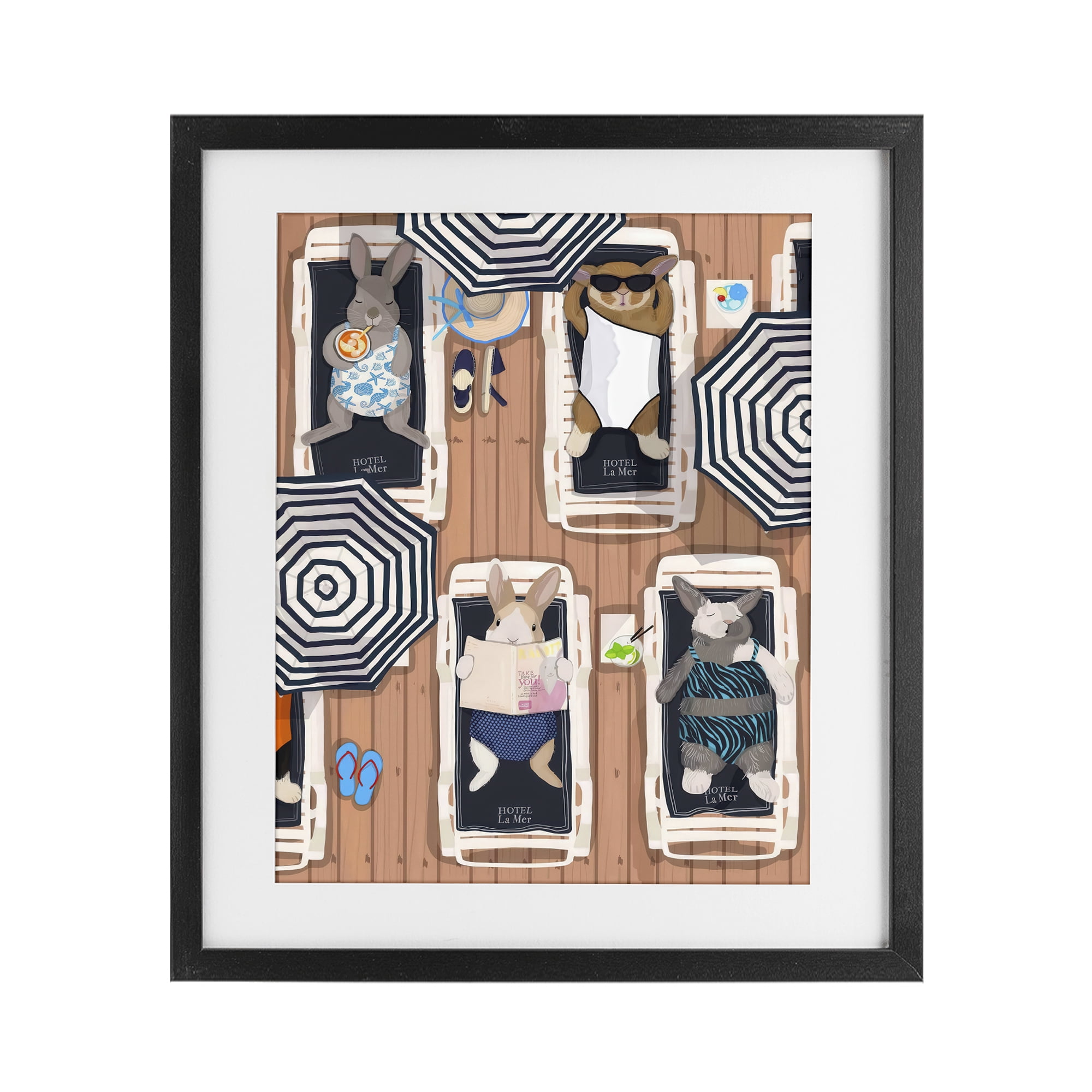 Stupell Industries Rabbits at Hotel La Mer Black Framed Print Under Glass, design by Hanna Melin
