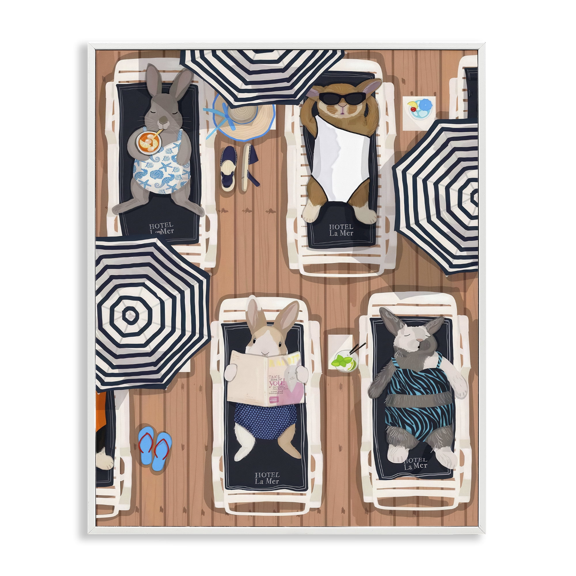 Stupell Industries Rabbits at Hotel La Mer White Framed Giclee Art, design by Hanna Melin