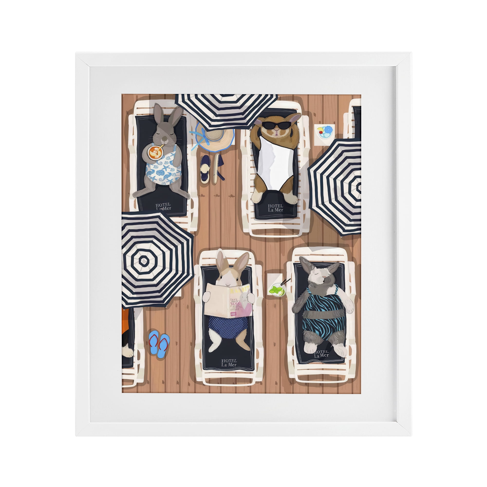 Stupell Industries Rabbits at Hotel La Mer White Framed Print Under Glass, design by Hanna Melin