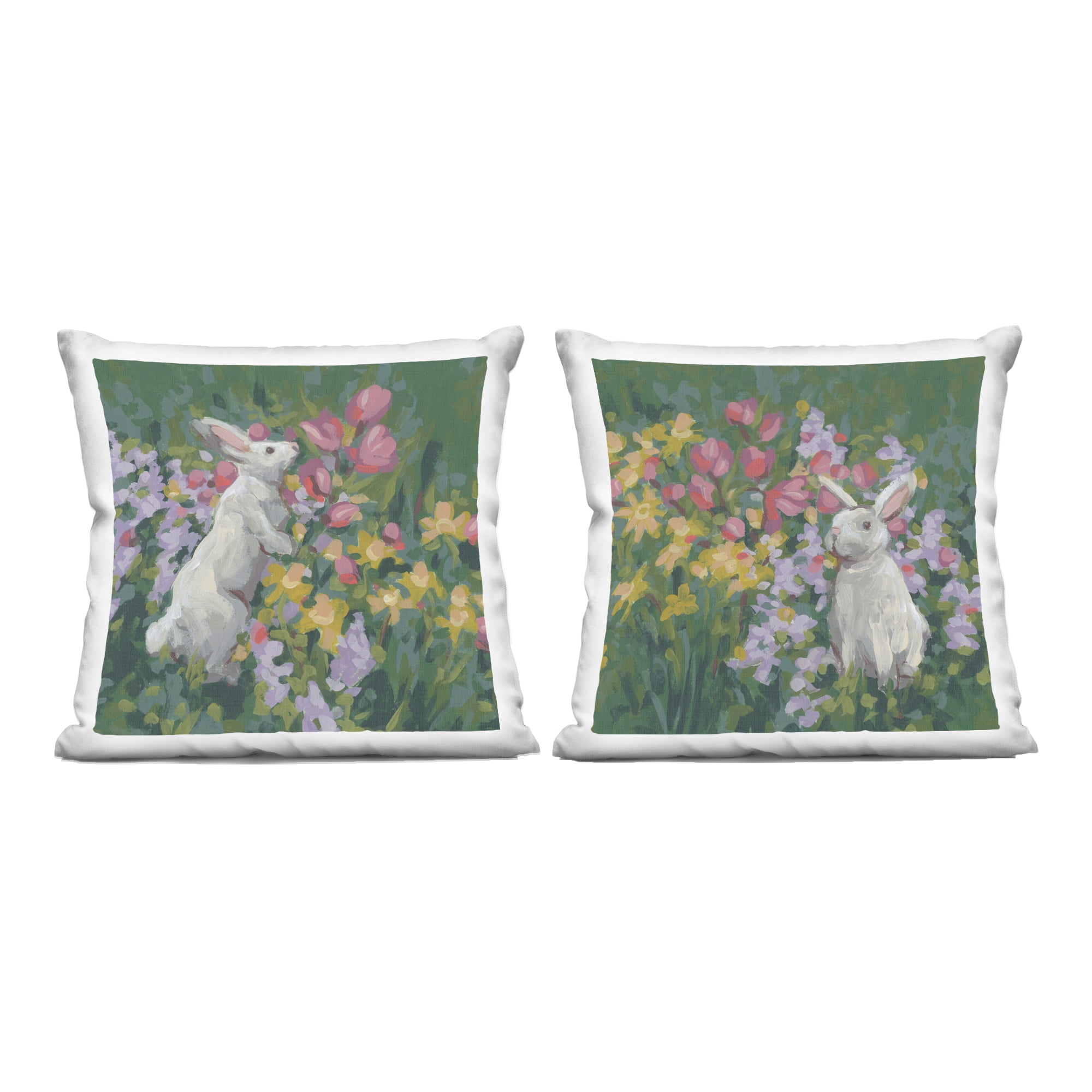 Stupell Industries Rabbits in Spring Gardens 2 Piece Decorative Printed Throw Pillow Set, design by June Erica Vess