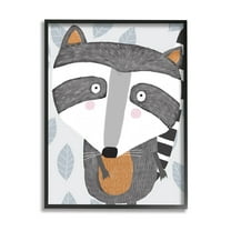Stupell Industries Raccoon Animal Patterned Leaves Graphic Art Black Framed Art Print Wall Art, Design by Carla Daly