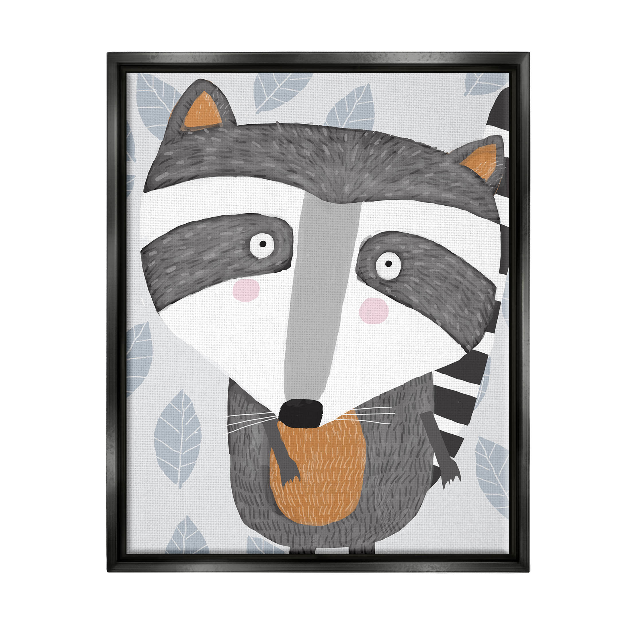 Stupell Industries Raccoon Animal Patterned Leaves Graphic Art Jet Black Floating Framed Canvas Print Wall Art, Design by Carla Daly