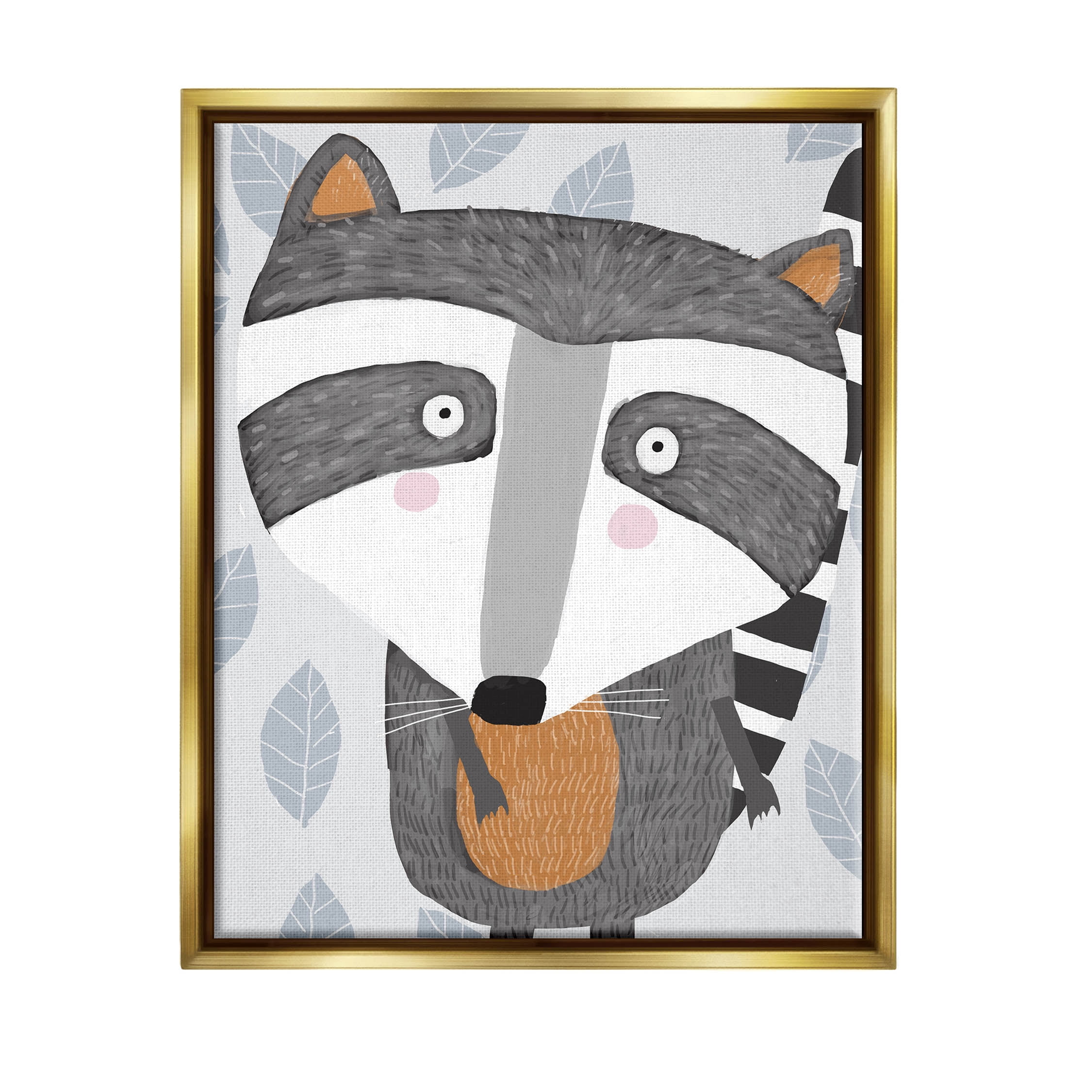 Stupell Industries Raccoon Animal Patterned Leaves Graphic Art Metallic Gold Floating Framed Canvas Print Wall Art, Design by Carla Daly
