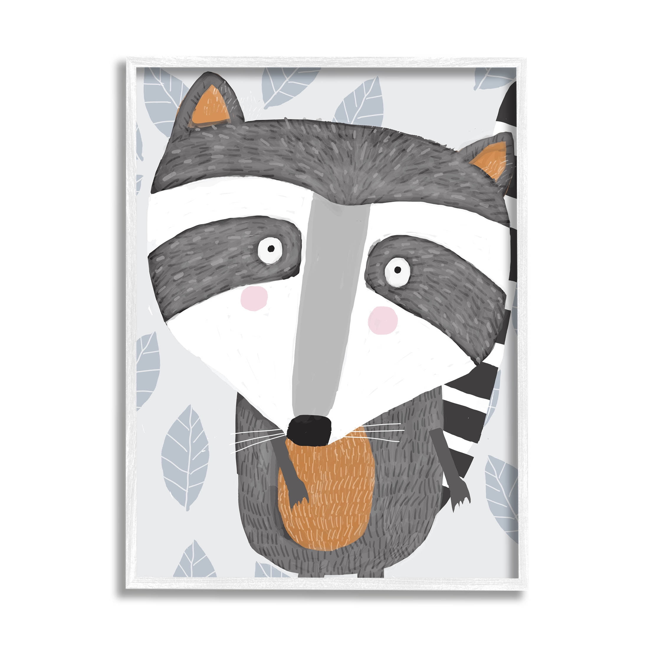 Stupell Industries Raccoon Animal Patterned Leaves Graphic Art White Framed Art Print Wall Art, Design by Carla Daly