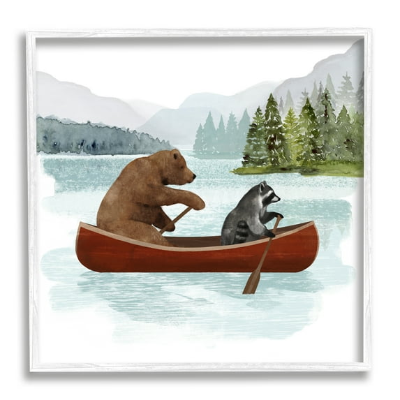 Stupell Industries Raccoon & Bear Canoeing Animals & Insects Painting White Framed Art Print Wall Art, 17 x 17