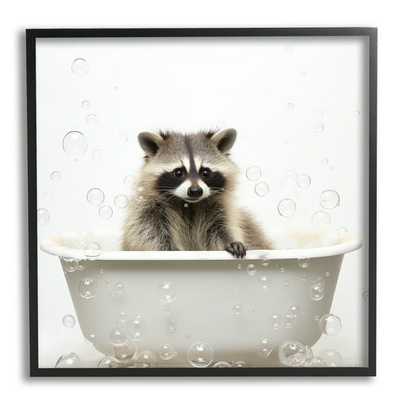Stupell Industries Raccoon Bubble Bath Animals & Insects Painting Black Framed Art Print Wall Art, 12 x 12