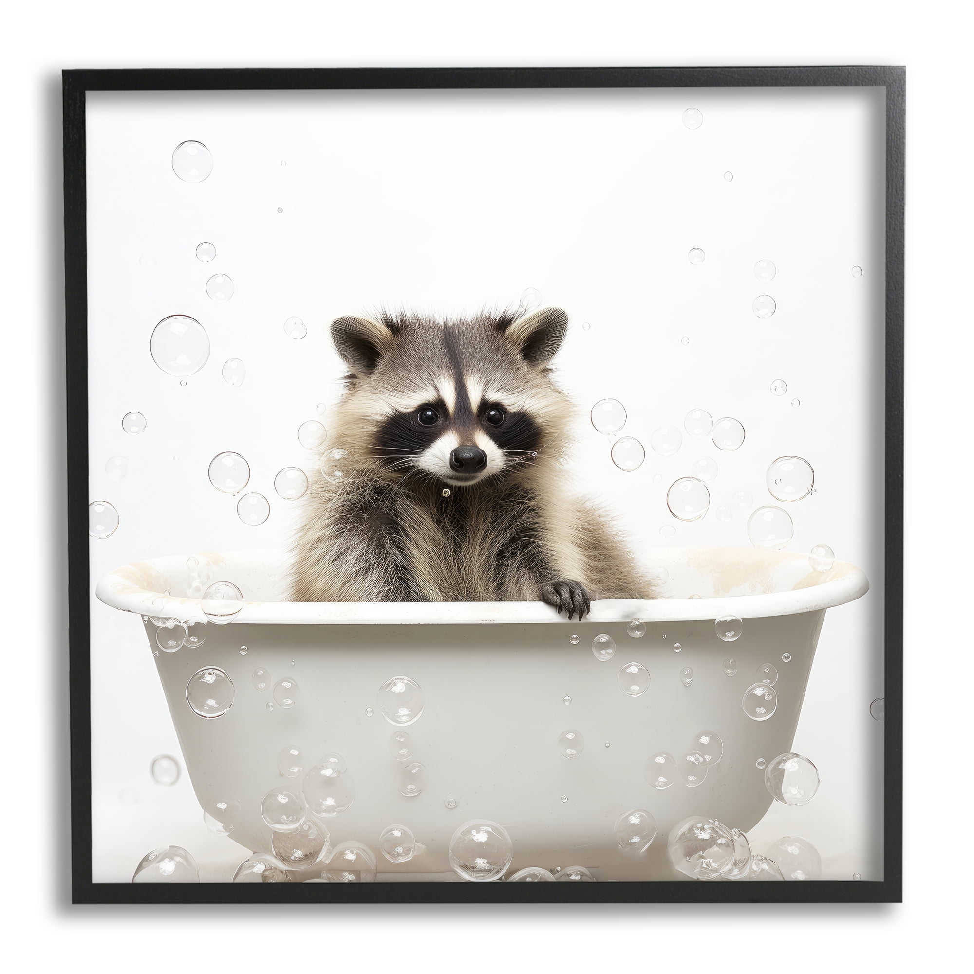Stupell Industries Raccoon Bubble Bath Animals & Insects Painting Black Framed Art Print Wall Art, 17 x 17