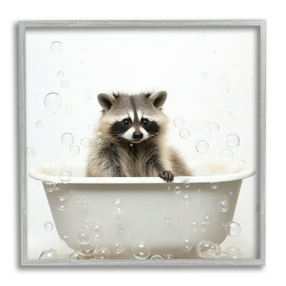 Stupell Industries Raccoon Bubble Bath Animals & Insects Painting Gray Framed Art Print Wall Art, 17 x 17