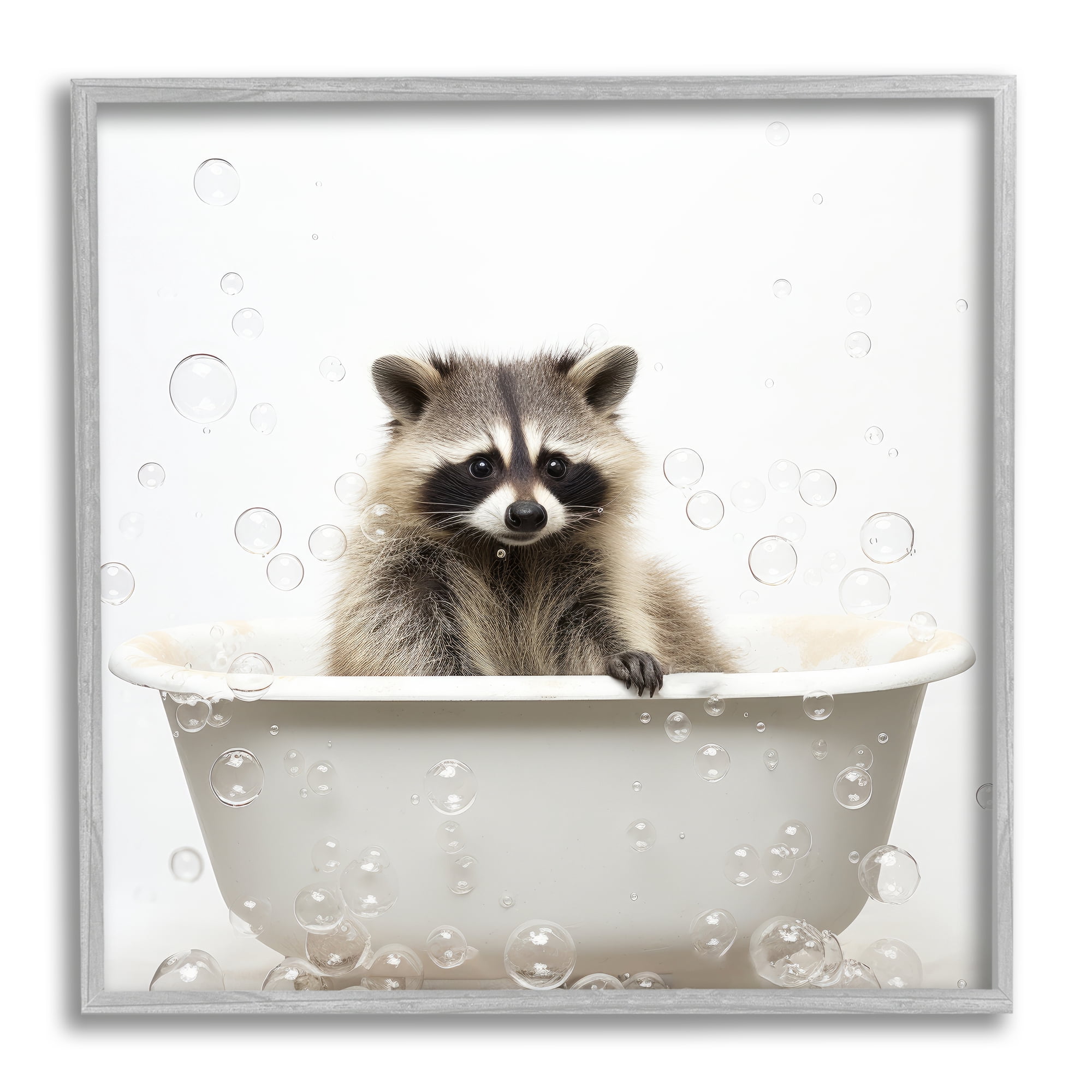 Stupell Industries Raccoon Bubble Bath Animals & Insects Painting Gray Framed Art Print Wall Art, 24 x 24