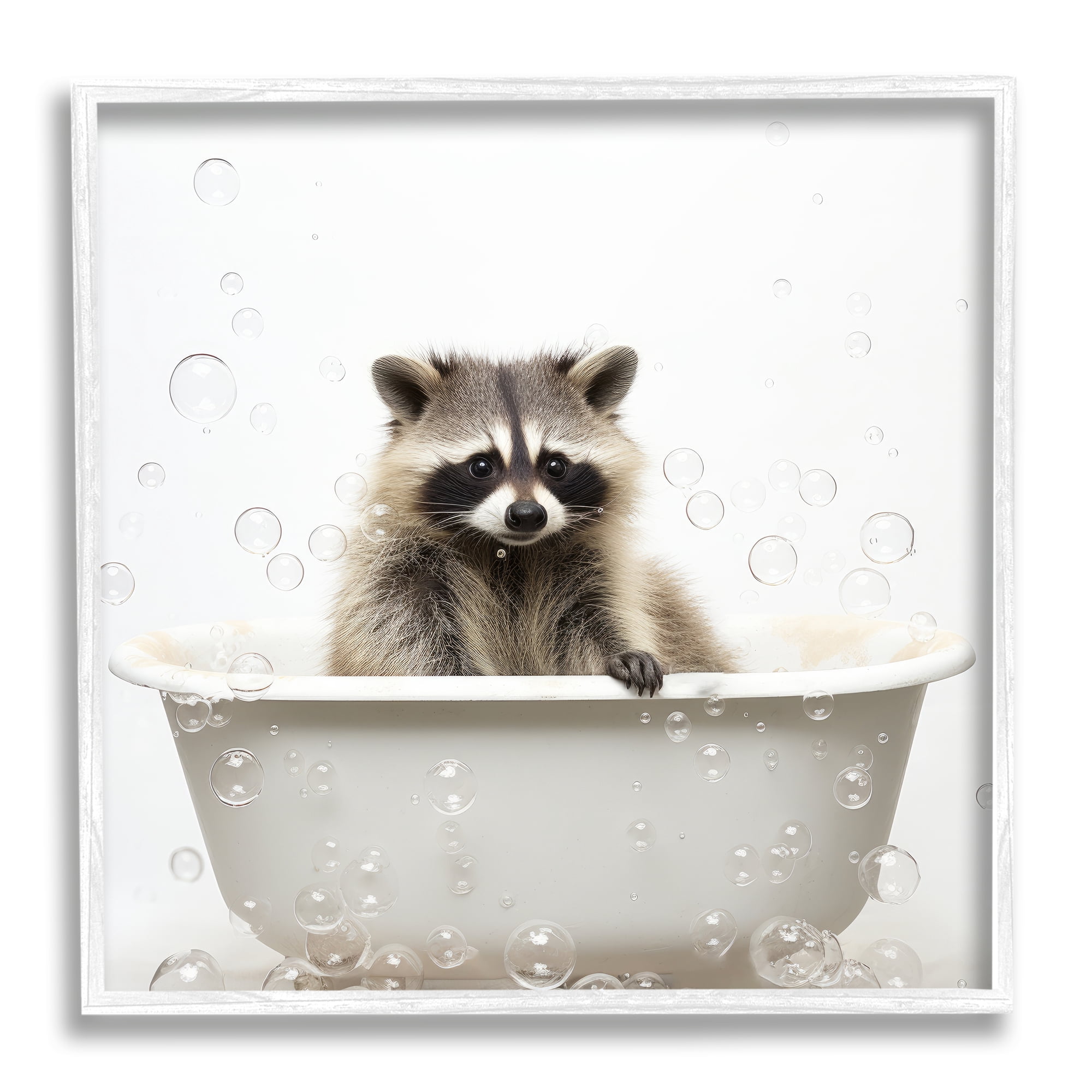Stupell Industries Raccoon Bubble Bath Animals & Insects Painting White Framed Art Print Wall Art, 17 x 17