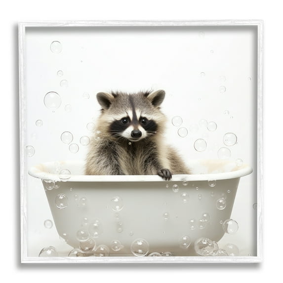 Stupell Industries Raccoon Bubble Bath Animals & Insects Painting White Framed Art Print Wall Art, 24 x 24