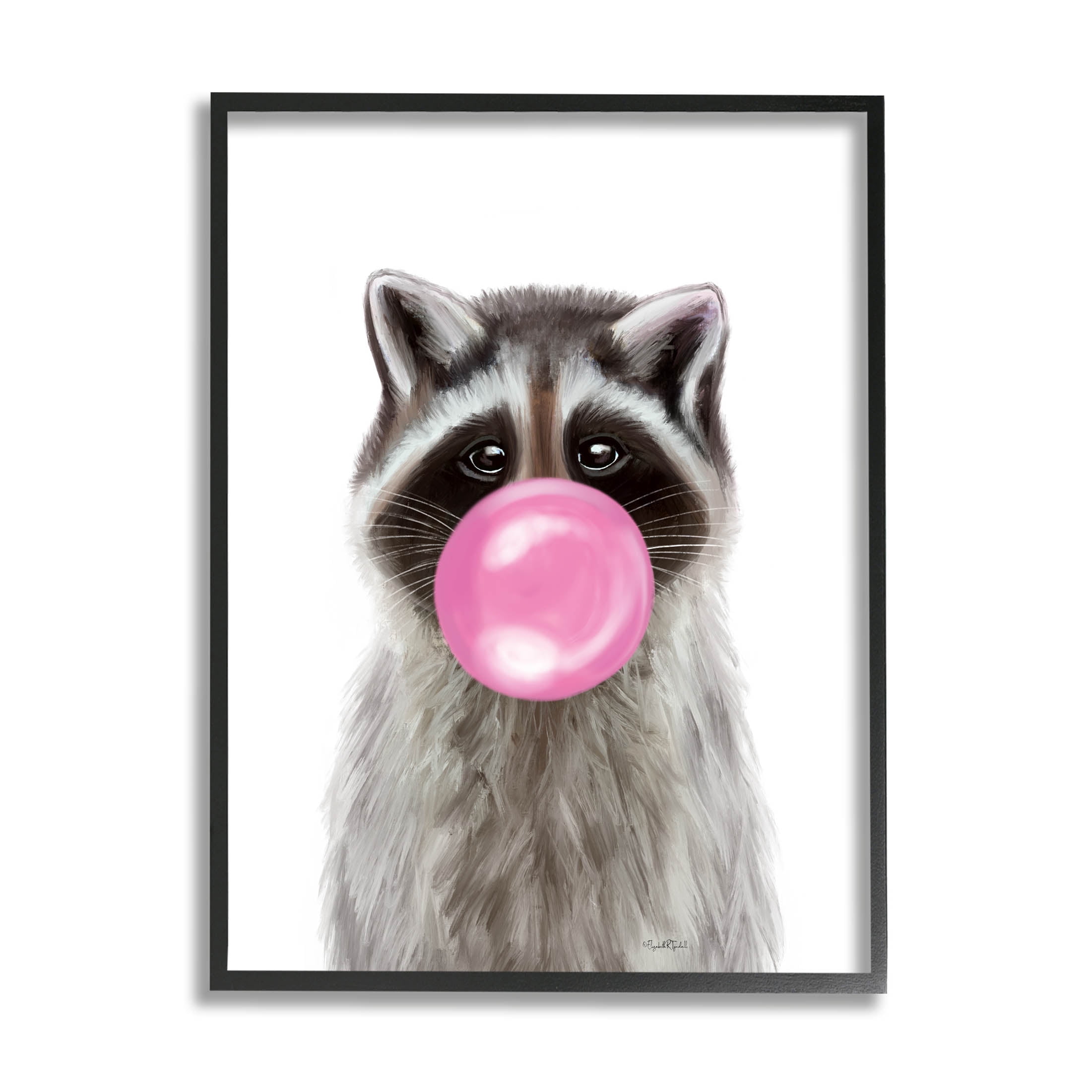 Stupell Industries Raccoon Bubble Gum Wildlife Portrait Graphic Art Black Framed Art Print Wall Art, Design by Elizabeth Tyndall