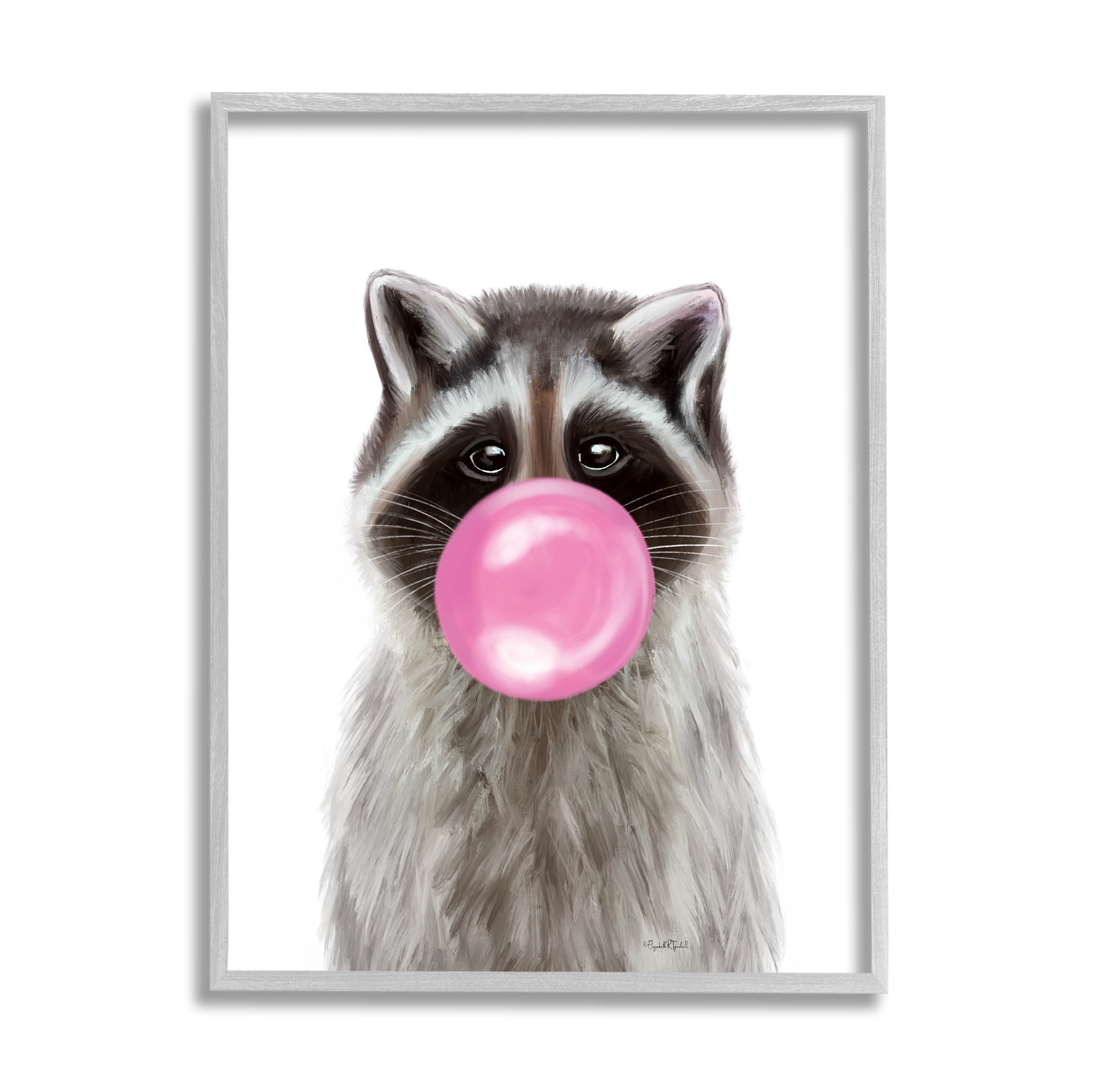 Stupell Industries Raccoon Bubble Gum Wildlife Portrait Graphic Art Gray Framed Art Print Wall Art, Design by Elizabeth Tyndall