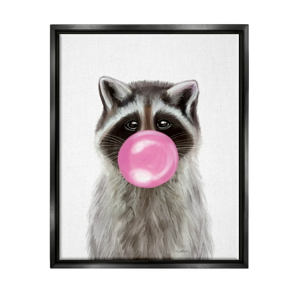 Stupell Industries Raccoon Bubble Gum Wildlife Portrait Graphic Art Jet Black Floating Framed Canvas Print Wall Art, Design by Elizabeth Tyndall