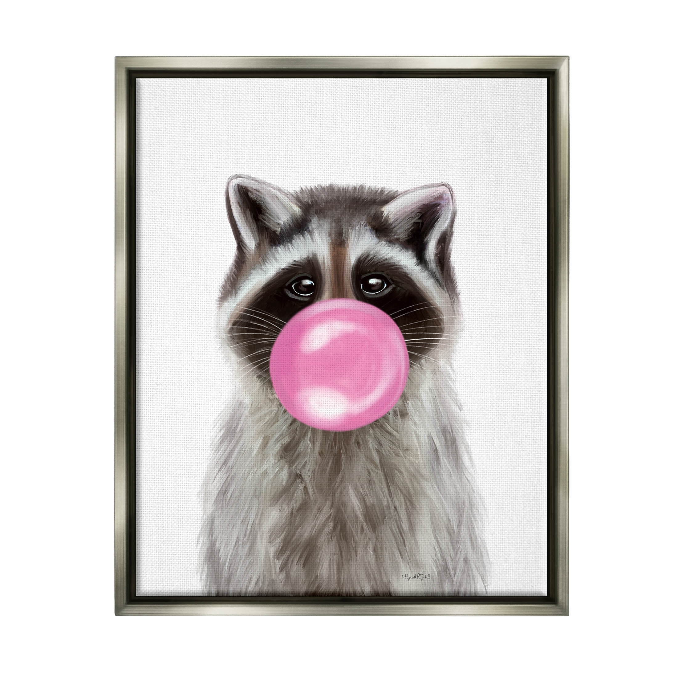 Stupell Industries Raccoon Bubble Gum Wildlife Portrait Graphic Art Luster Gray Floating Framed Canvas Print Wall Art, Design by Elizabeth Tyndall